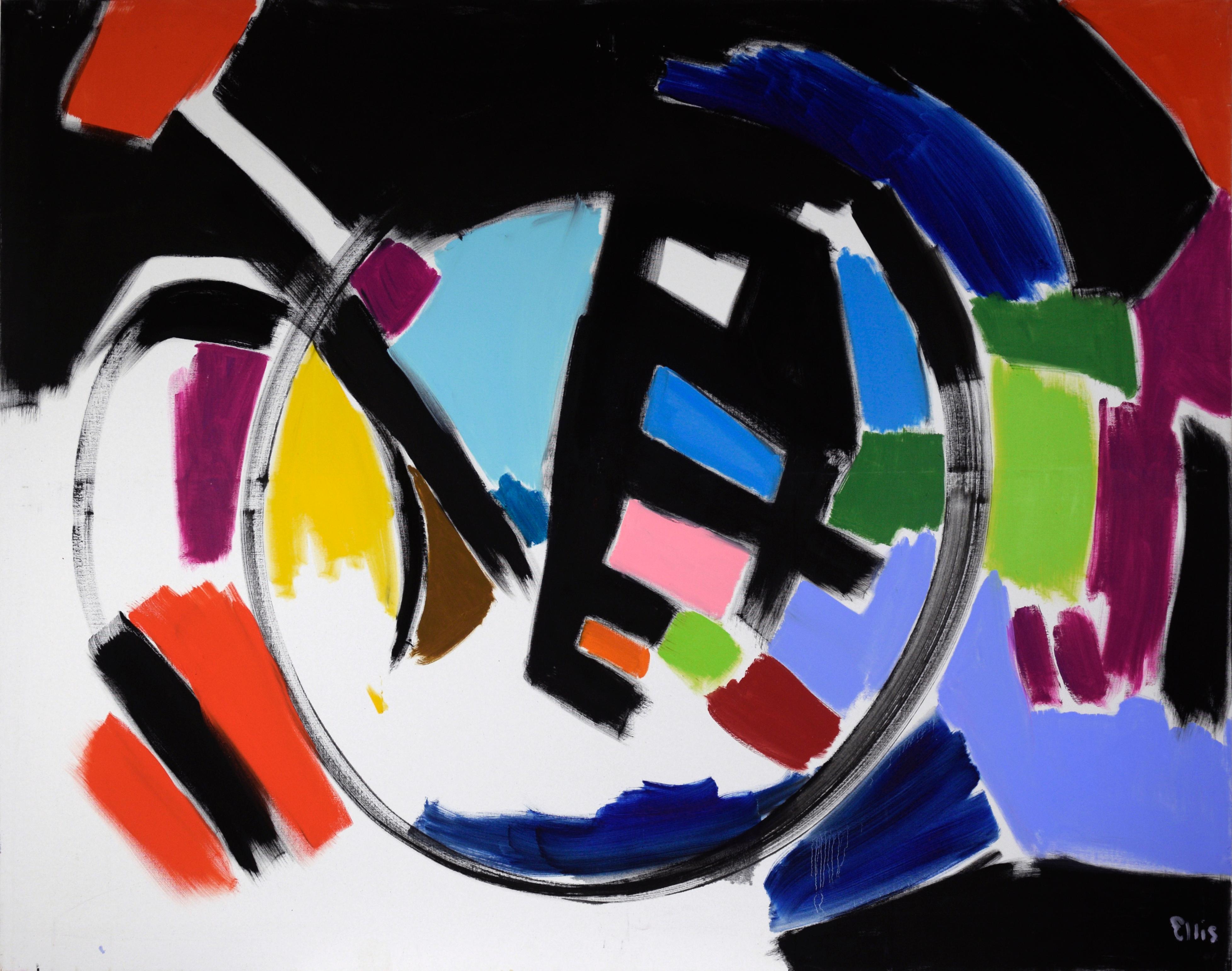 Ellis Hopkins Abstract Painting - Large-Scale Multicolored Gestural Abstraction with Circle in Acrylic on Canvas