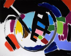Large-Scale Multicolored Gestural Abstraction with Circle in Acrylic on Canvas