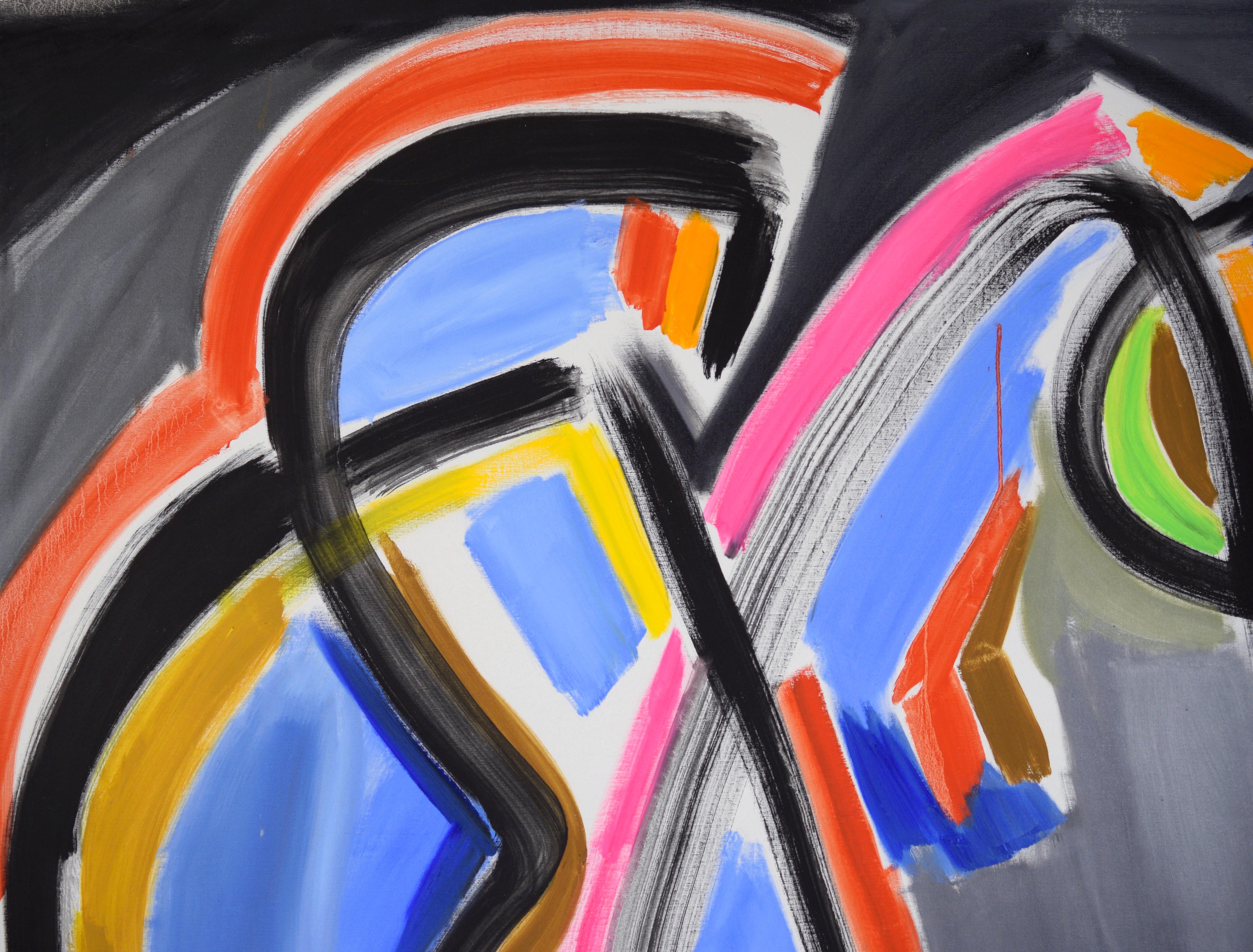 Neon Shapes - Large-Scale Abstract Composition in Acrylic on Canvas - Painting by Ellis Hopkins