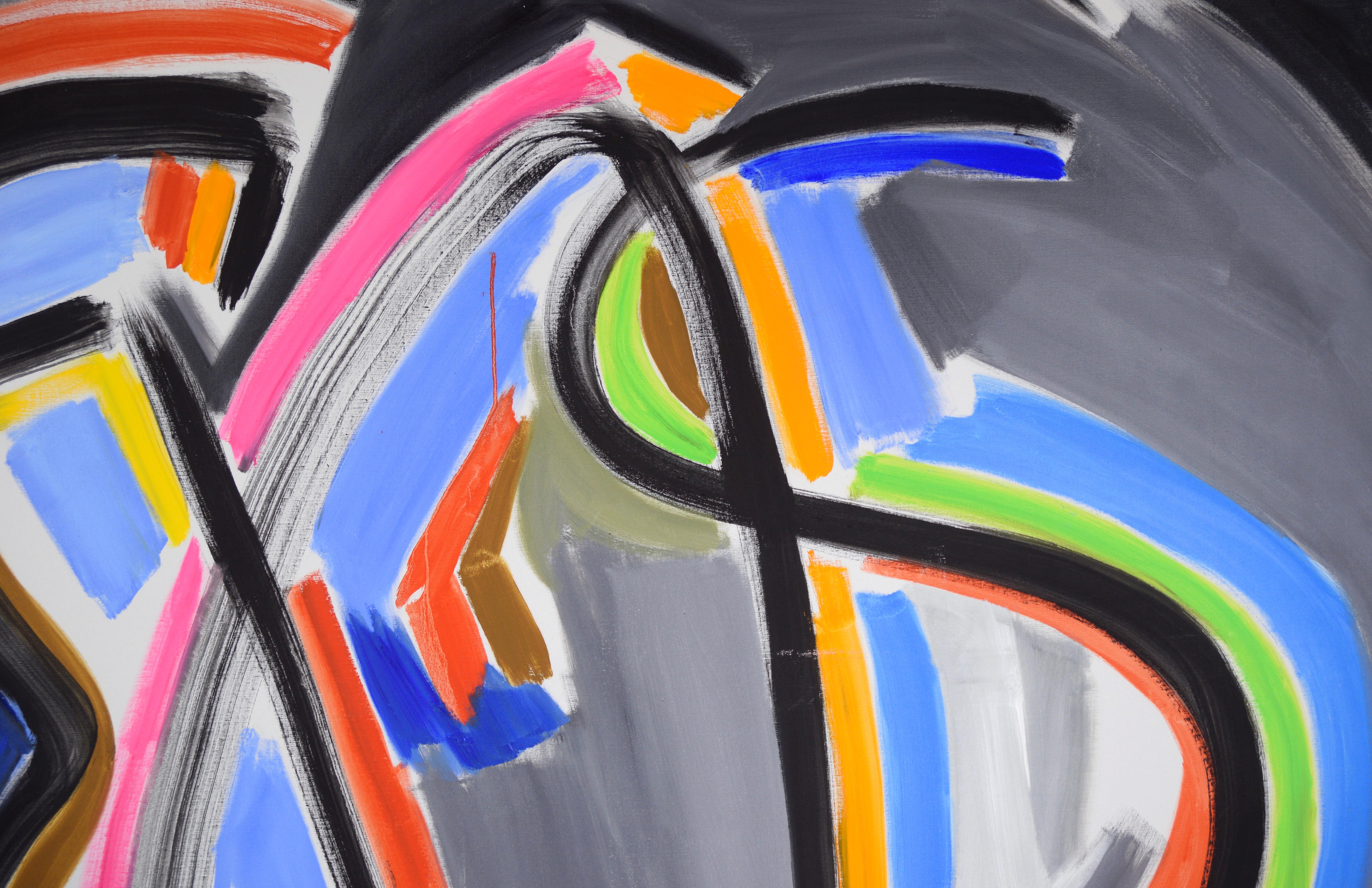 Neon Shapes - Large-Scale Abstract Composition in Acrylic on Canvas - Color-Field Painting by Ellis Hopkins