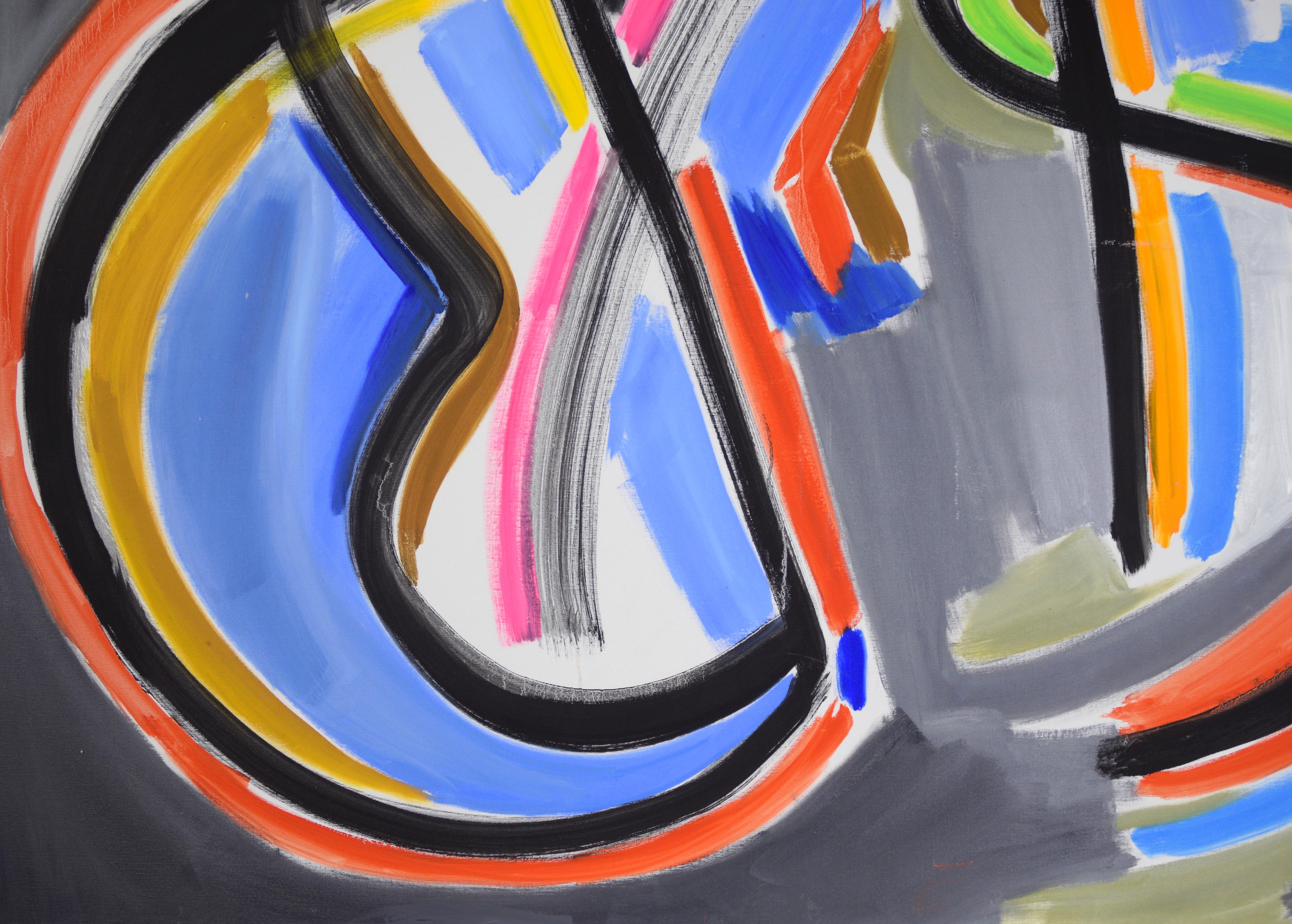 Neon Shapes - Large-Scale Abstract Composition in Acrylic on Canvas - Black Abstract Painting by Ellis Hopkins