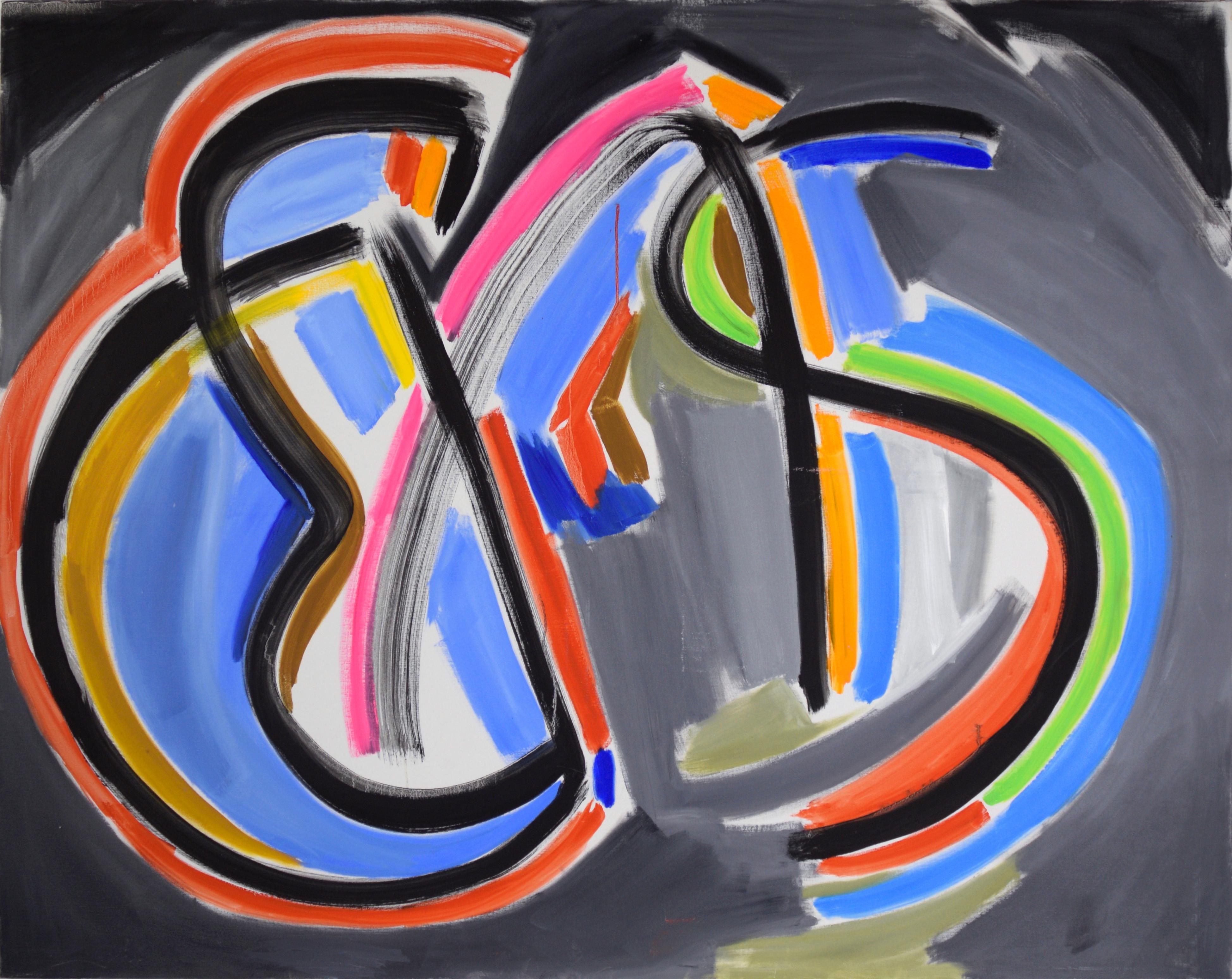 Formes néon - Composition abstraite à grande échelle en acrylique sur toile