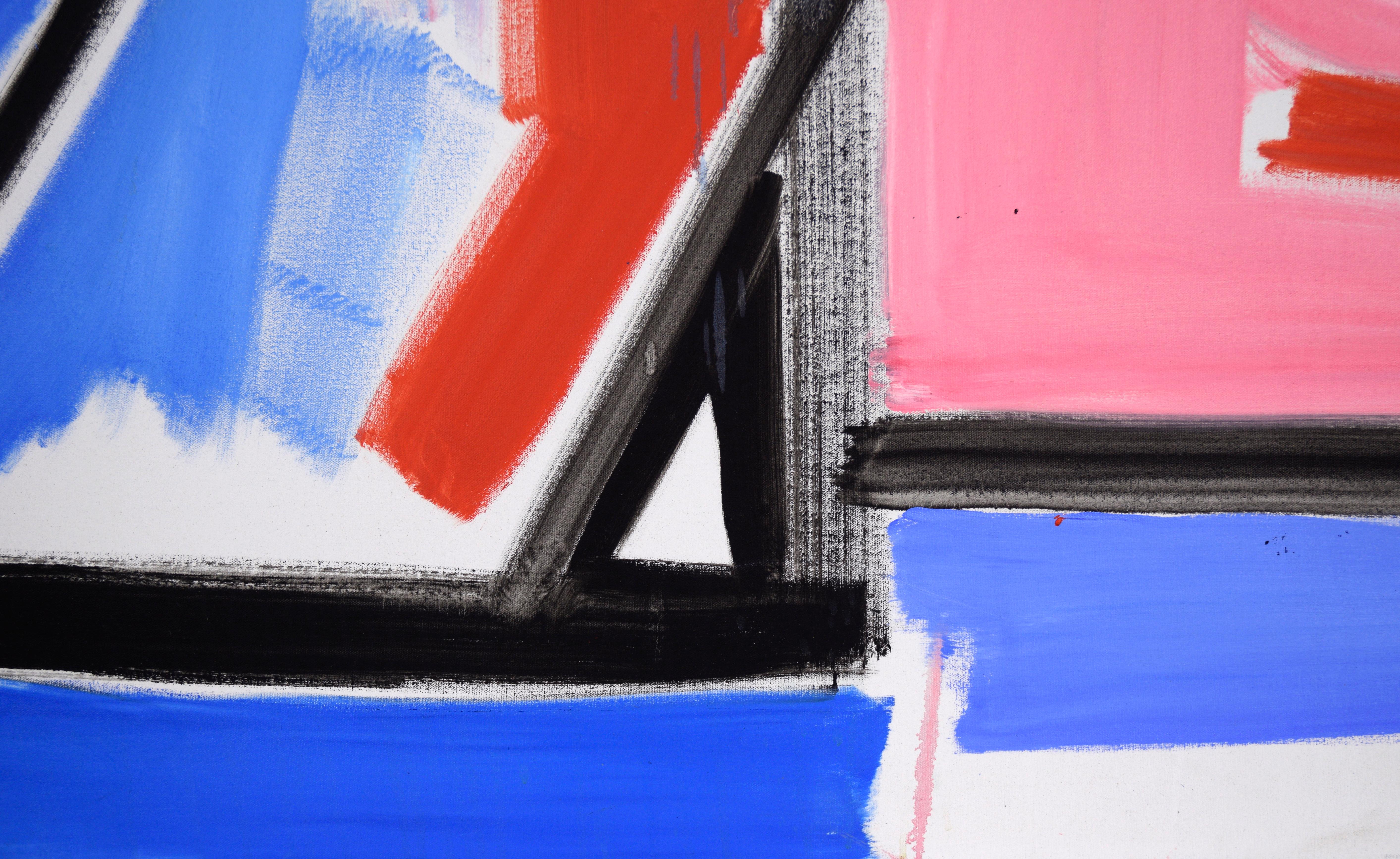 Red 7 and Pink Z - Large-Scale Abstract Composition in Acrylic on Canvas For Sale 1