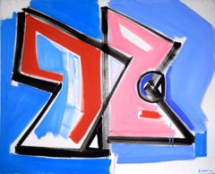 Red 7 and Pink Z - Large-Scale Abstract Composition in Acrylic on Canvas