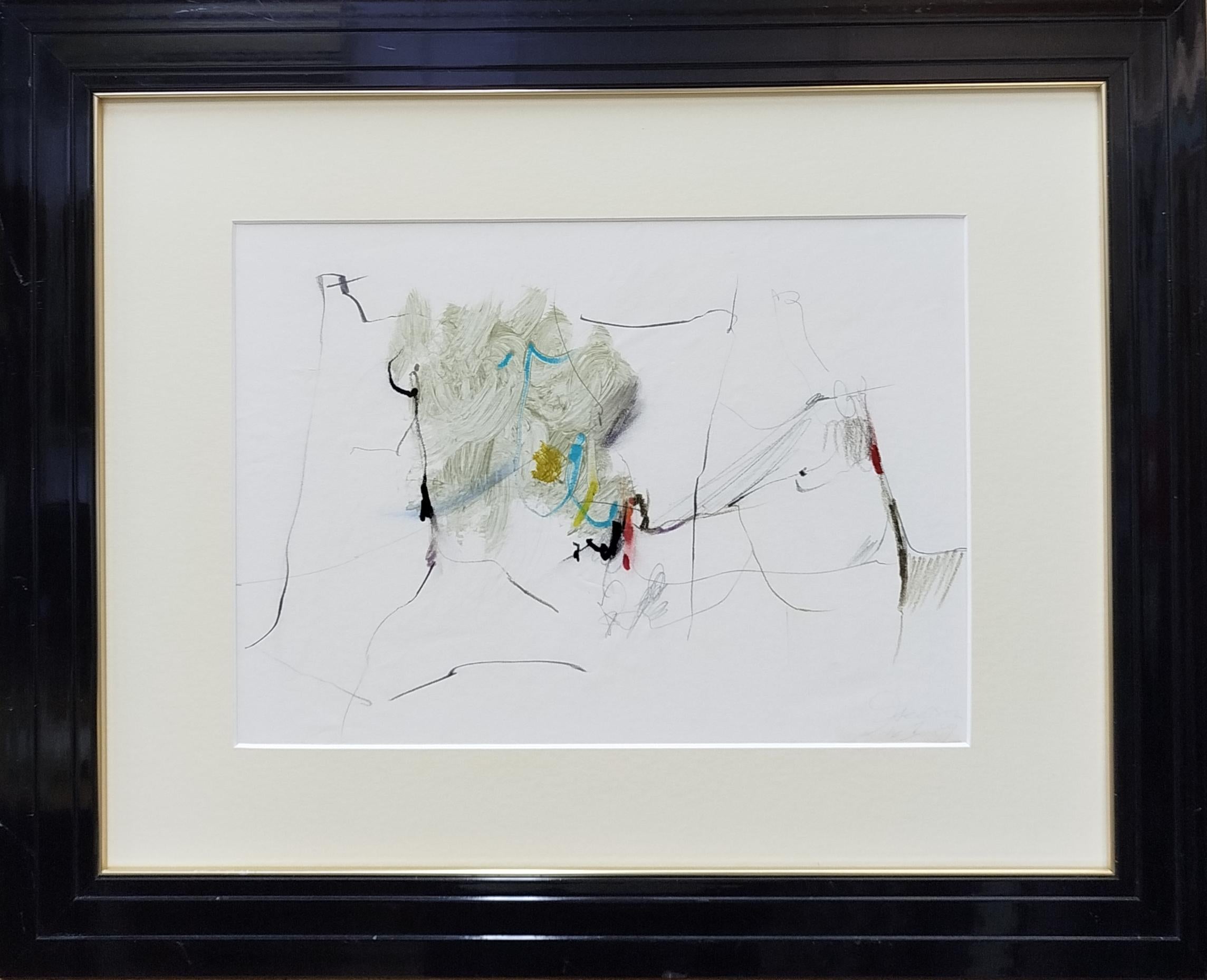 Abstract Expressionist Colors Painting, Mixed Media on Paper, 1990s
