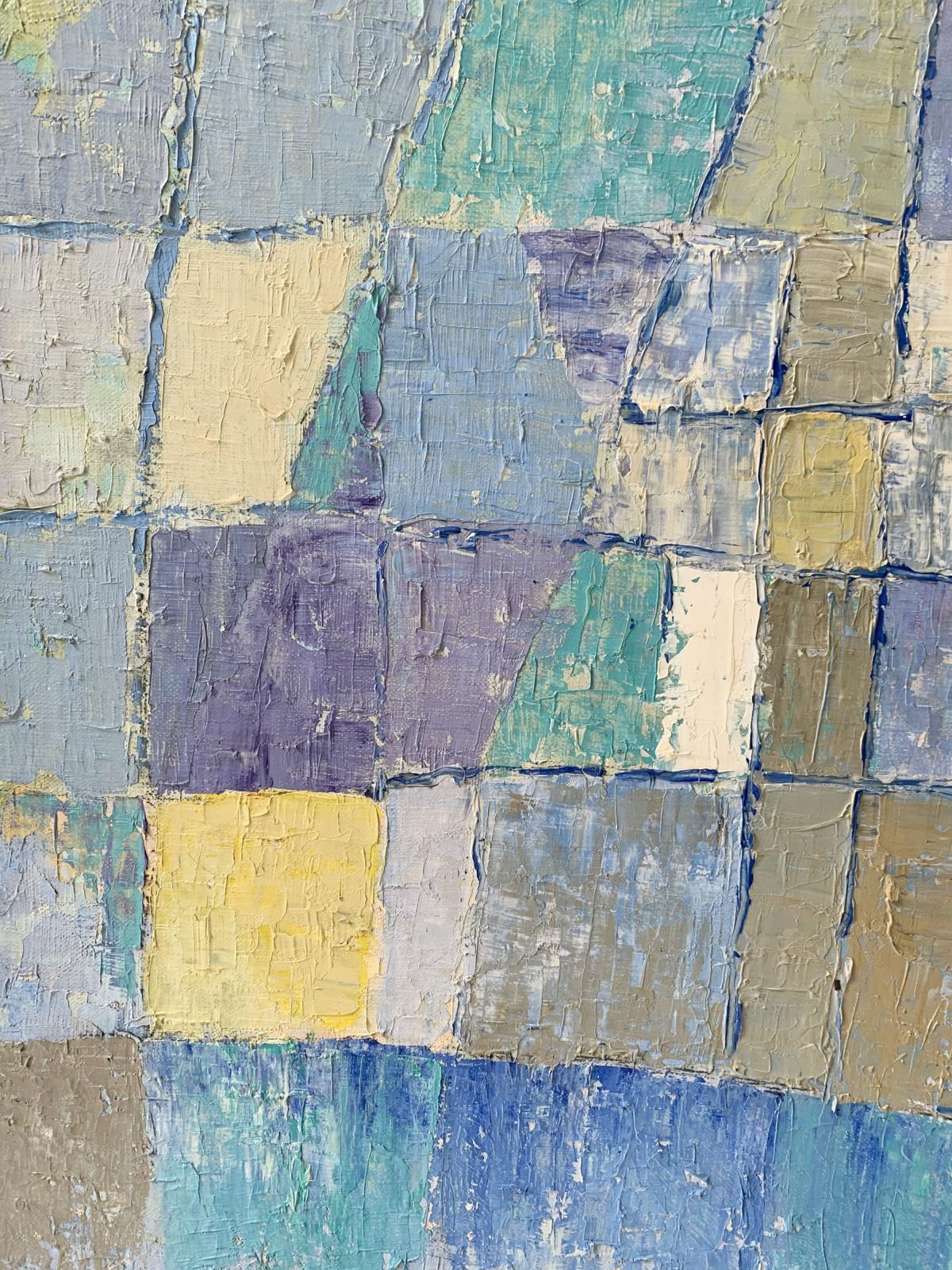 abstraction des bleus - XXIe siècle, peinture à l'huile abstraite contemporaine - Gris Abstract Painting par Ellis Ostrowska
