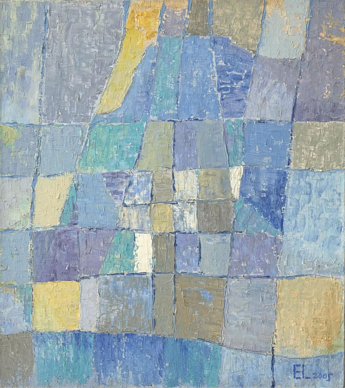 Abstract Painting Ellis Ostrowska - abstraction des bleus - XXIe siècle, peinture à l'huile abstraite contemporaine