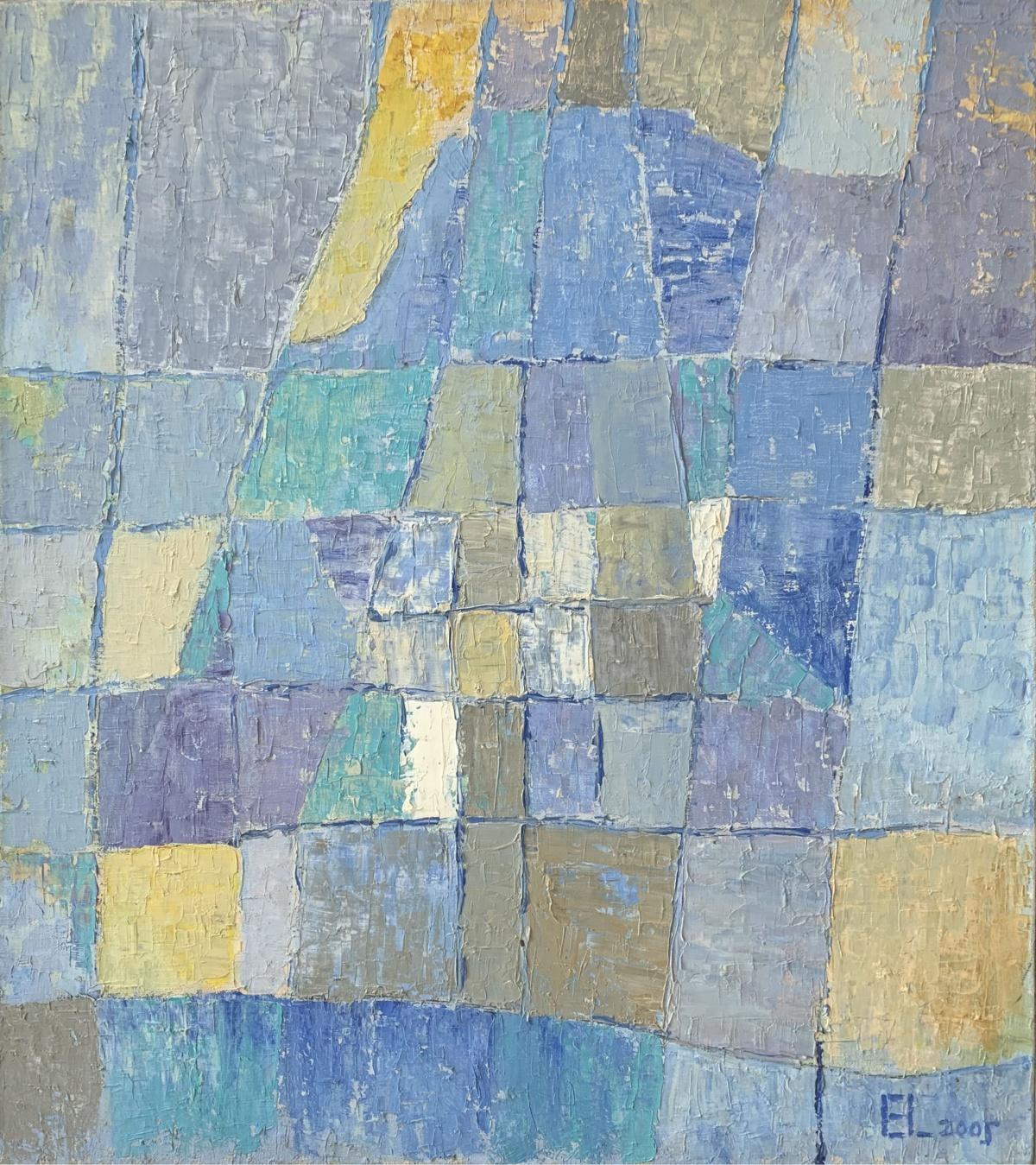 Abstract Painting di Ellis Ostrowska - Blues astratto - XXI secolo, Pittura astratta contemporanea ad olio