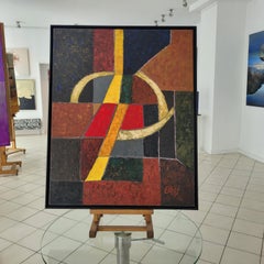 Nacht rendez-vous – abstraktes Ölgemälde, dunkle Farben, geometrisch, farbenfroh