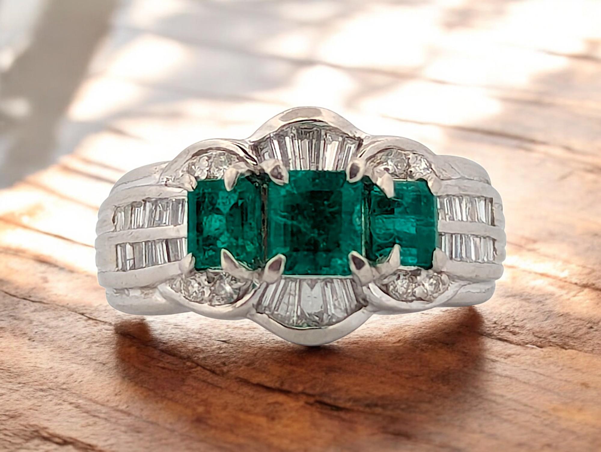 This exquisite platinum ring features a stunning 1.12-carat emerald paired with 0.50-carat diamonds, creating a luxurious and timeless piece. Perfect as an engagement ring, anniversary gift, or heirloom jewelry, this elegant design is a must-have