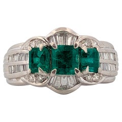 Anillo Ellis de platino con esmeralda de 1,12 ct y diamante de 0,50 ct, talla 8,25 Anillo