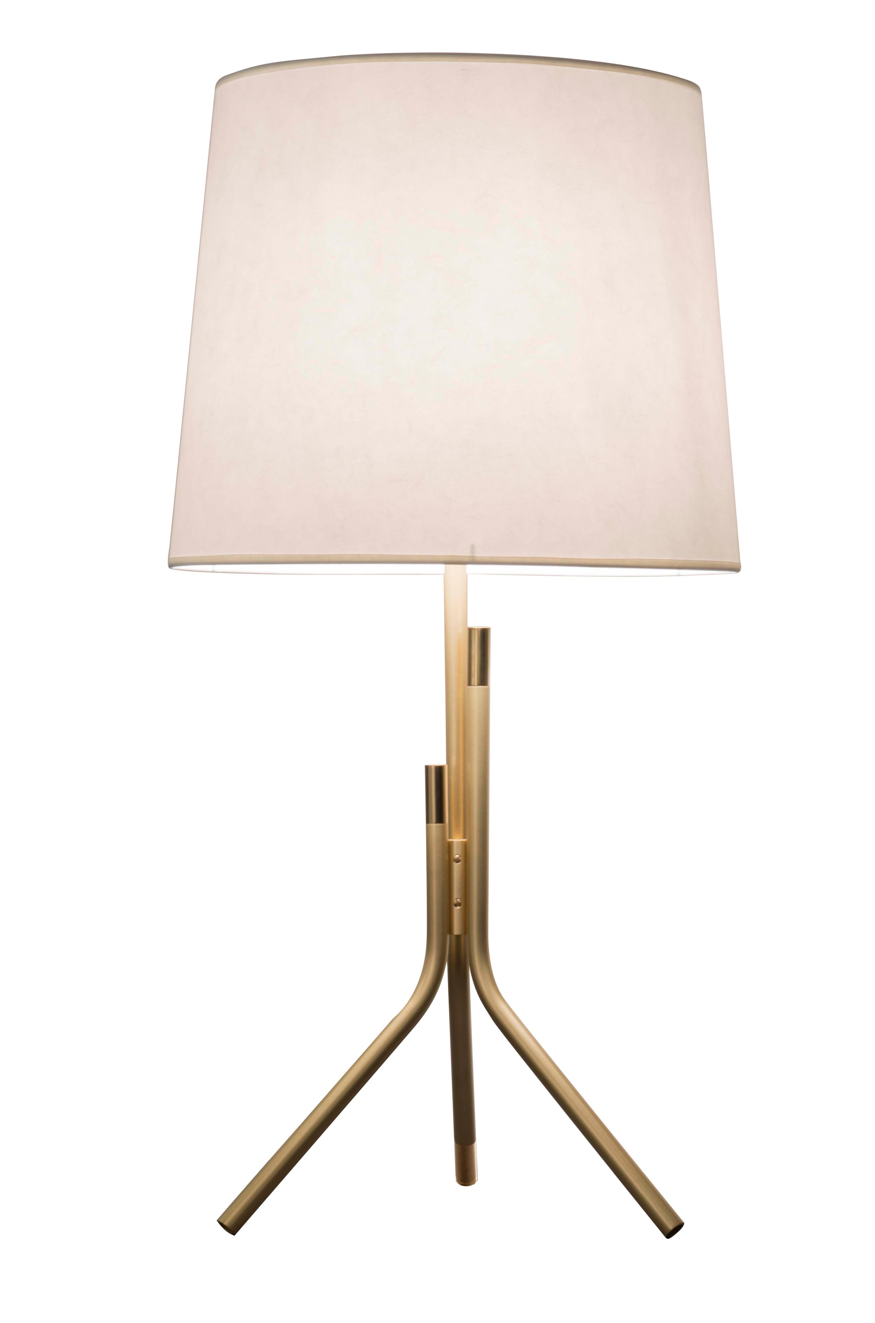 Ellis table lamp by Hervé Langlais
Dimensions: D 39 x H 33 cm
Materials: Solid brass, lampshade drop paper® M1, Black textile cable (2m).
Others finishes and dimensions are available.

All our lamps can be wired according to each country. If