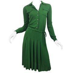 Ellis Wallis Paper Italian Green 1920s Style Sz 6 Long Sleeve Rayon Jersey Dress