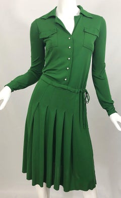 Ellis Wallis Paper Italian Green 1920s Style Sz 6 Long Sleeve Rayon Jersey Dress