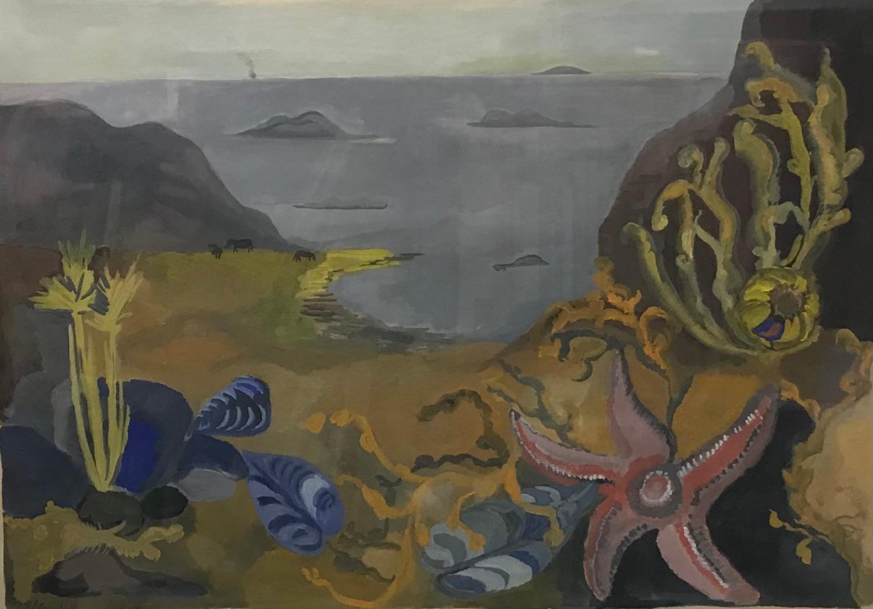 Ellisif HOLY-BJÖRSET Landscape Painting - Lively seaside by Ellis Holy-Björset - Watercolor