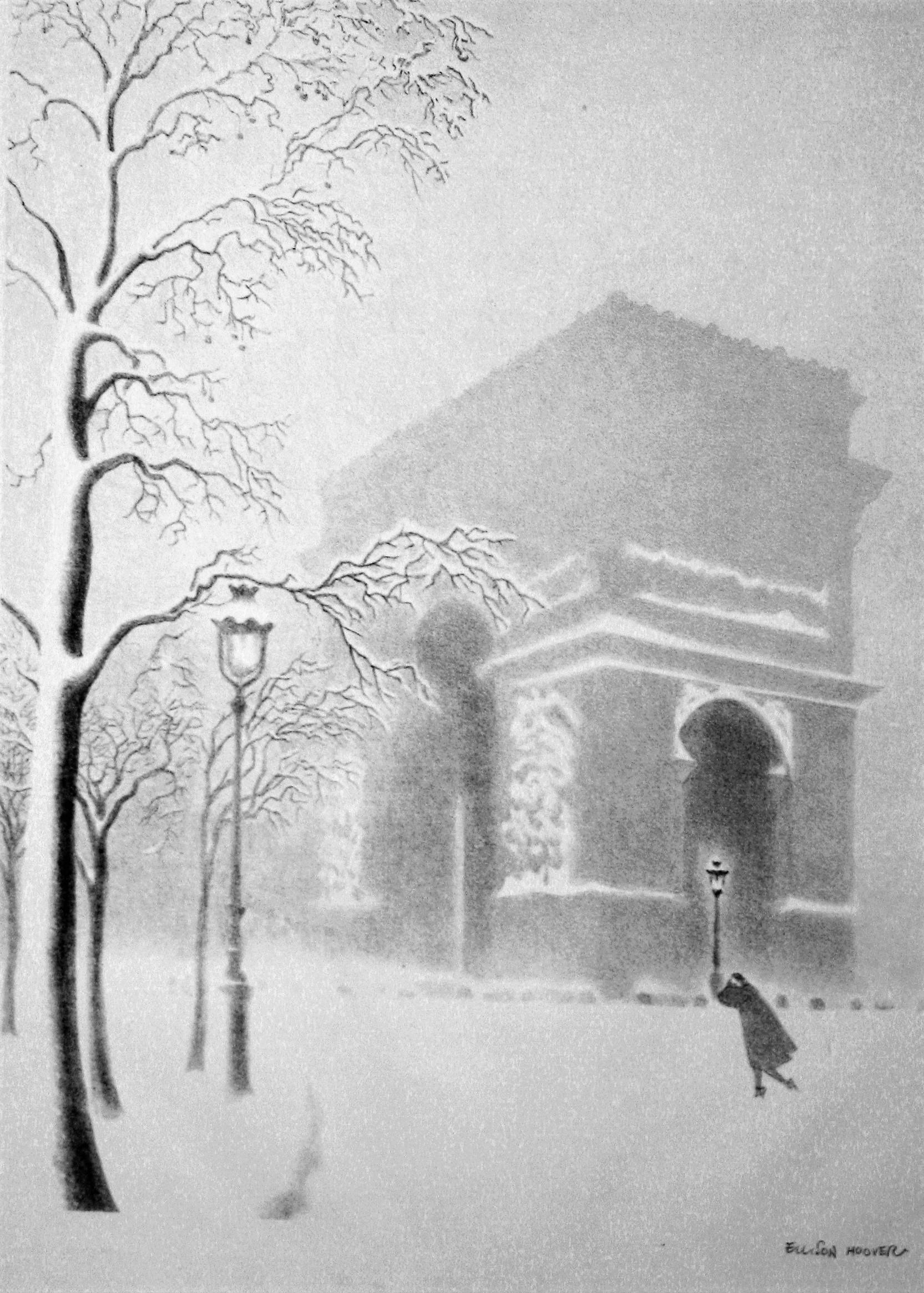 Arc de Triomphe im Schnee (Napoleons Triumphbogen) – Print von Ellison Hoover