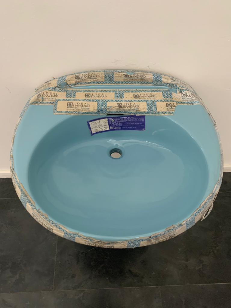 Late 20th Century Ellisse Sky Blue Washbasin by Ideal Standard, 1970s For Sale
