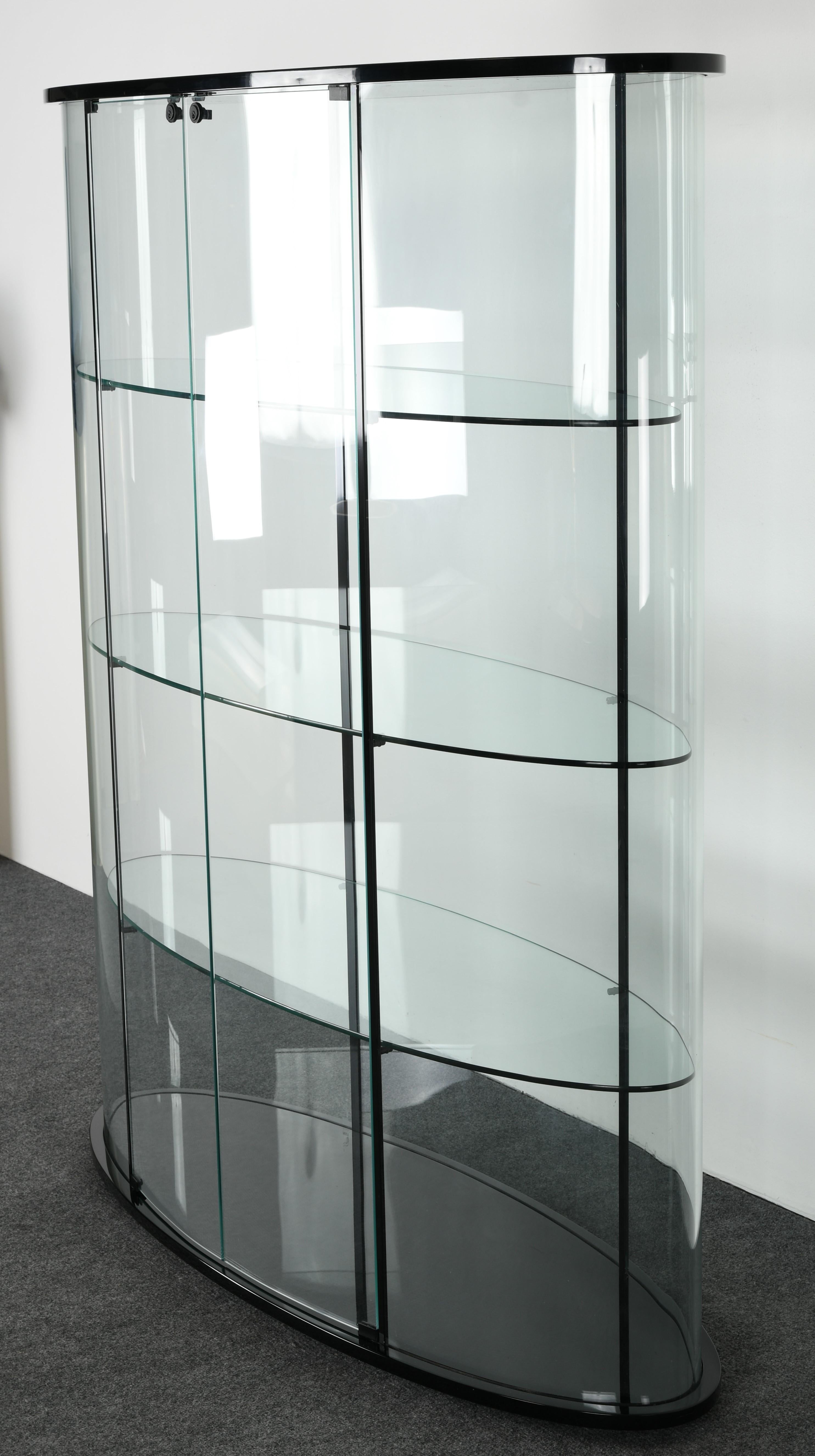 oval glass display cabinet