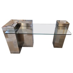 Ello Attributed Cityscape Style Chrome, Glass & Brass Patchwork Desk