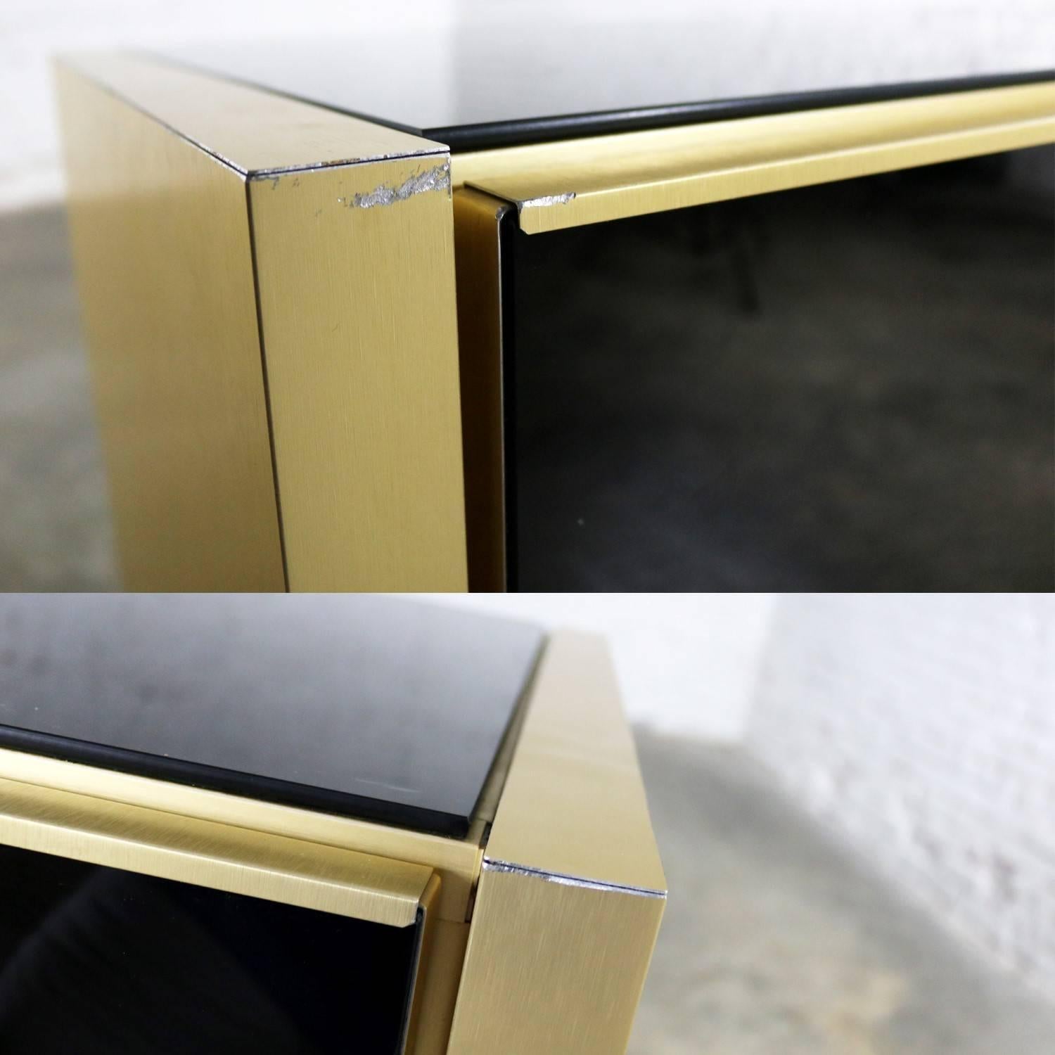 Ello Black Glass and Gold Anodized Aluminum Small Server Credenza Cabinet For Sale 6
