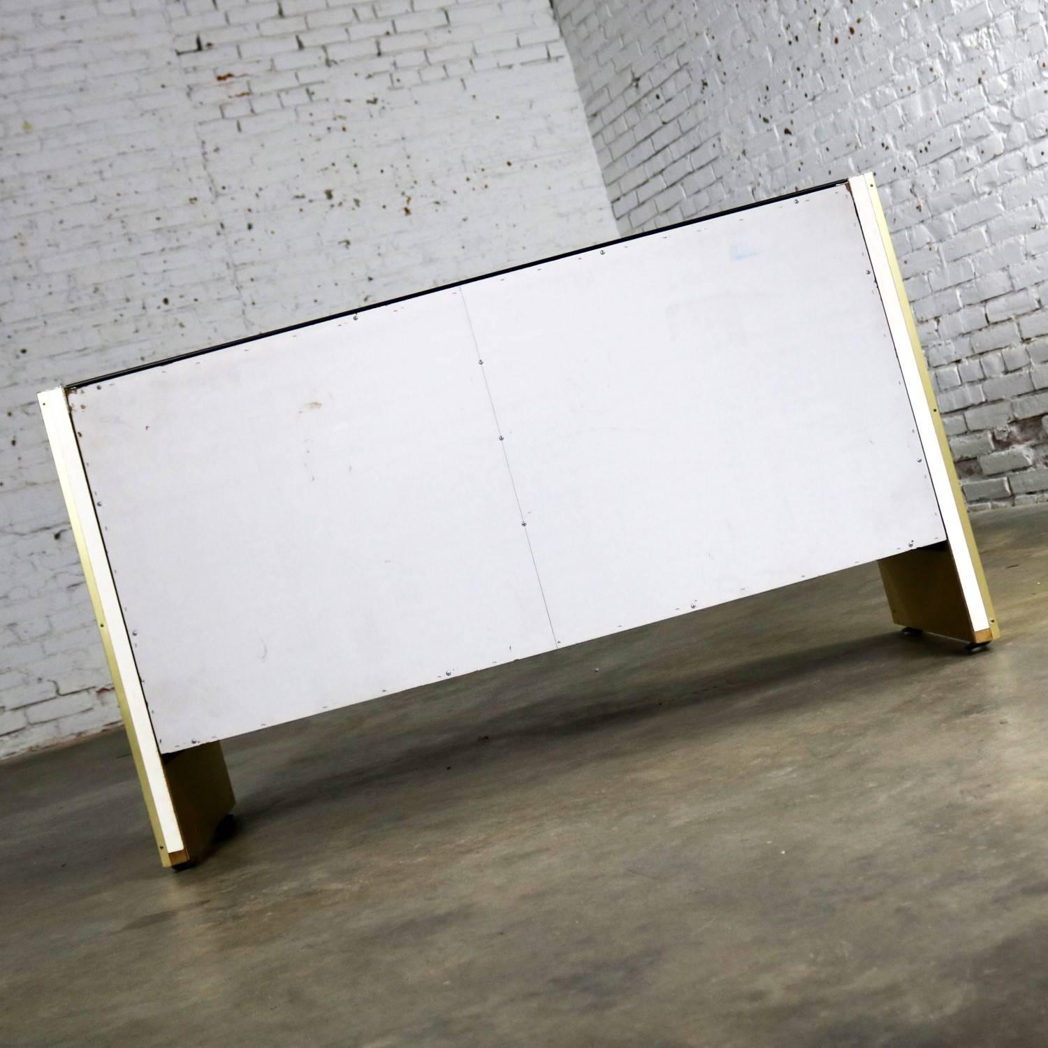 20th Century Ello Black Glass and Gold Anodized Aluminum Small Server Credenza Cabinet For Sale