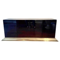 Ello Black Glass Four Door Sideboard with Brass Base