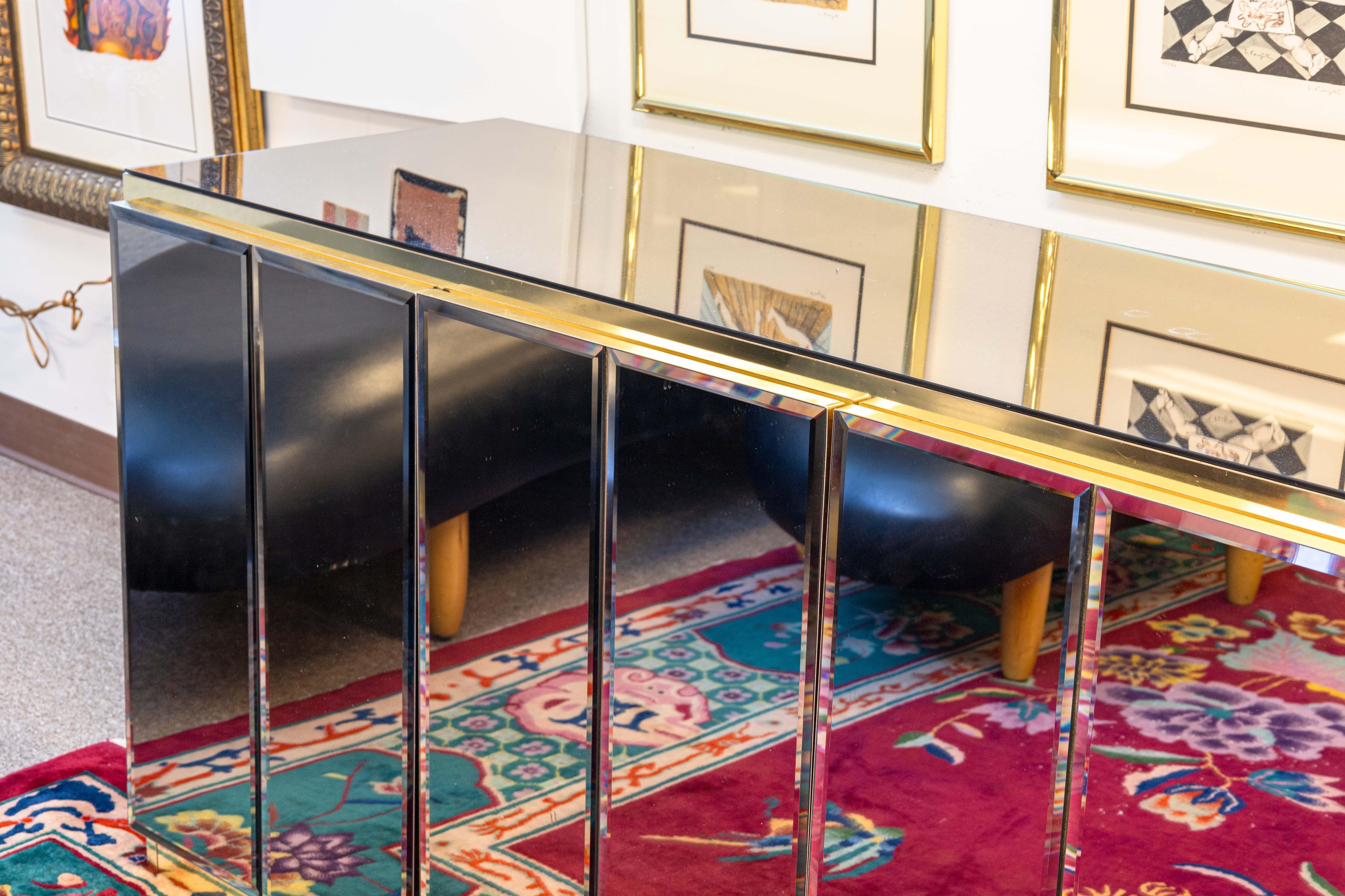 American Ello Brass and Beveled Mirrors 4 Door Hollywood Regency Credenza Sideboard