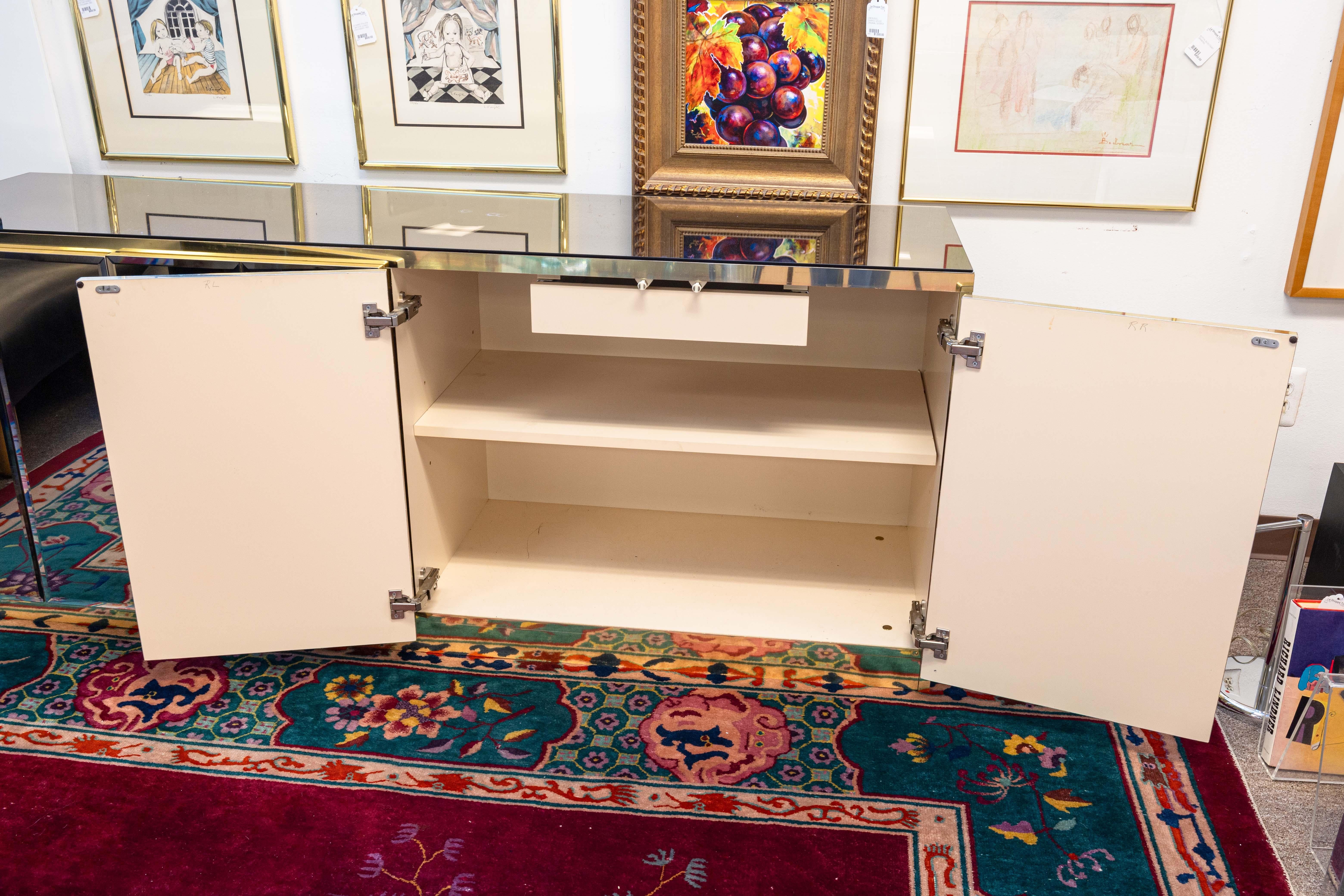 20th Century Ello Brass and Beveled Mirrors 4 Door Hollywood Regency Credenza Sideboard