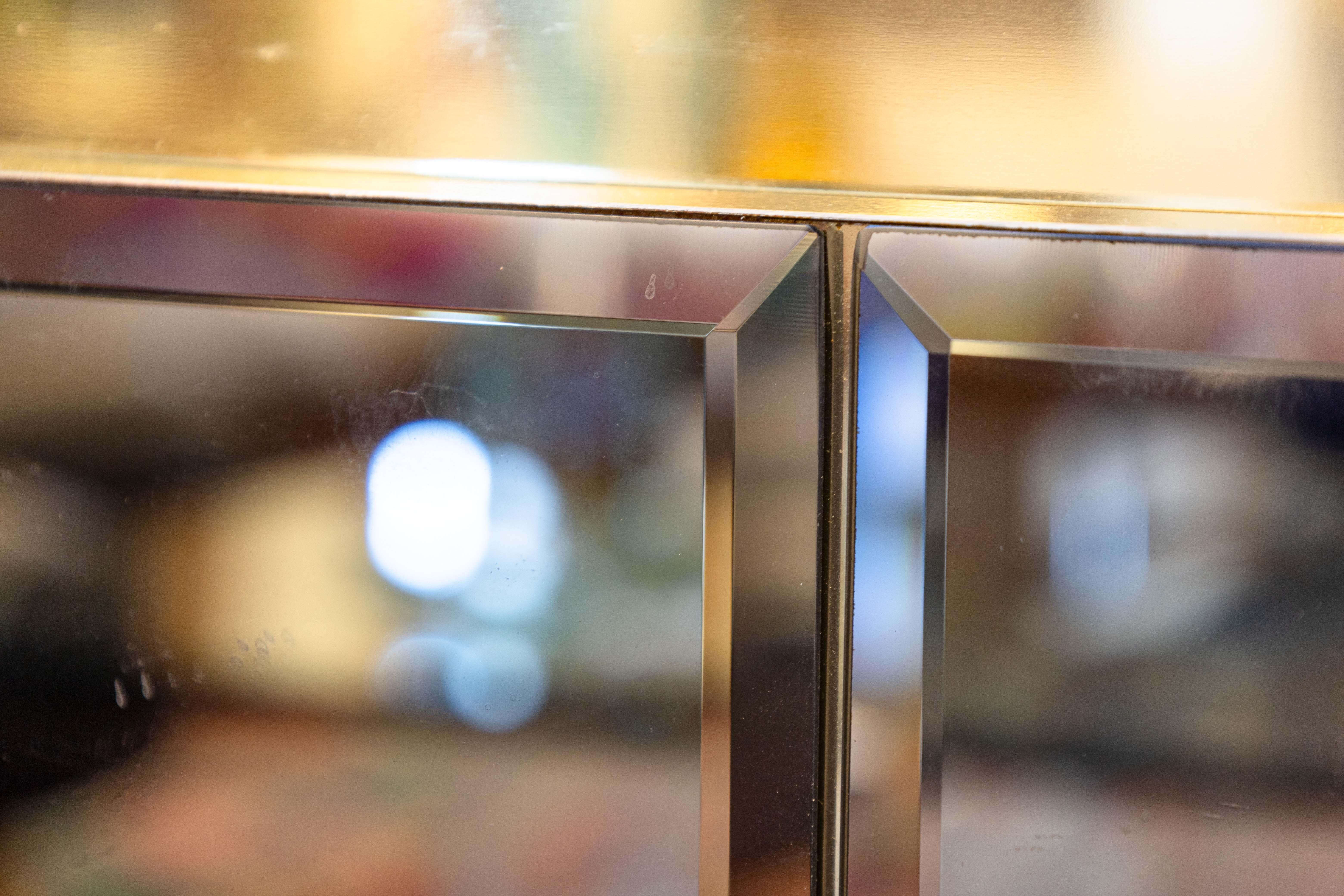 Ello Brass and Beveled Mirrors 4 Door Hollywood Regency Credenza Sideboard 3