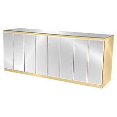Ello Brass and Beveled Mirrors 4 Door Hollywood Regency Credenza Sideboard