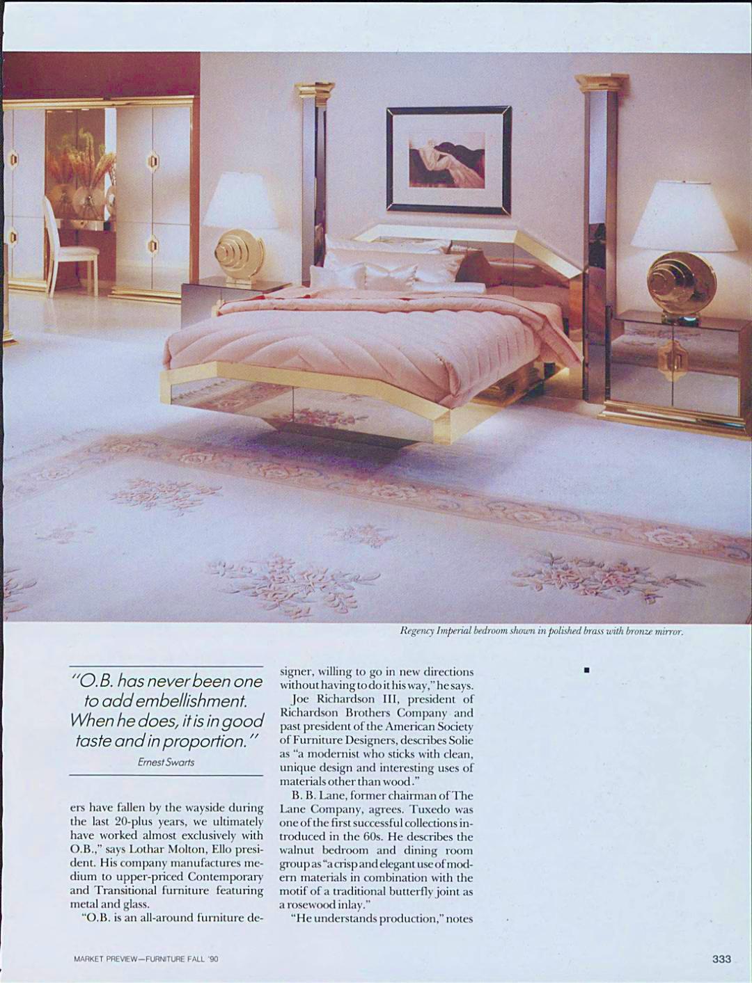 Ello Messing & bronziert Spiegel schwebende Queen Size Bett (Hollywood Regency) im Angebot
