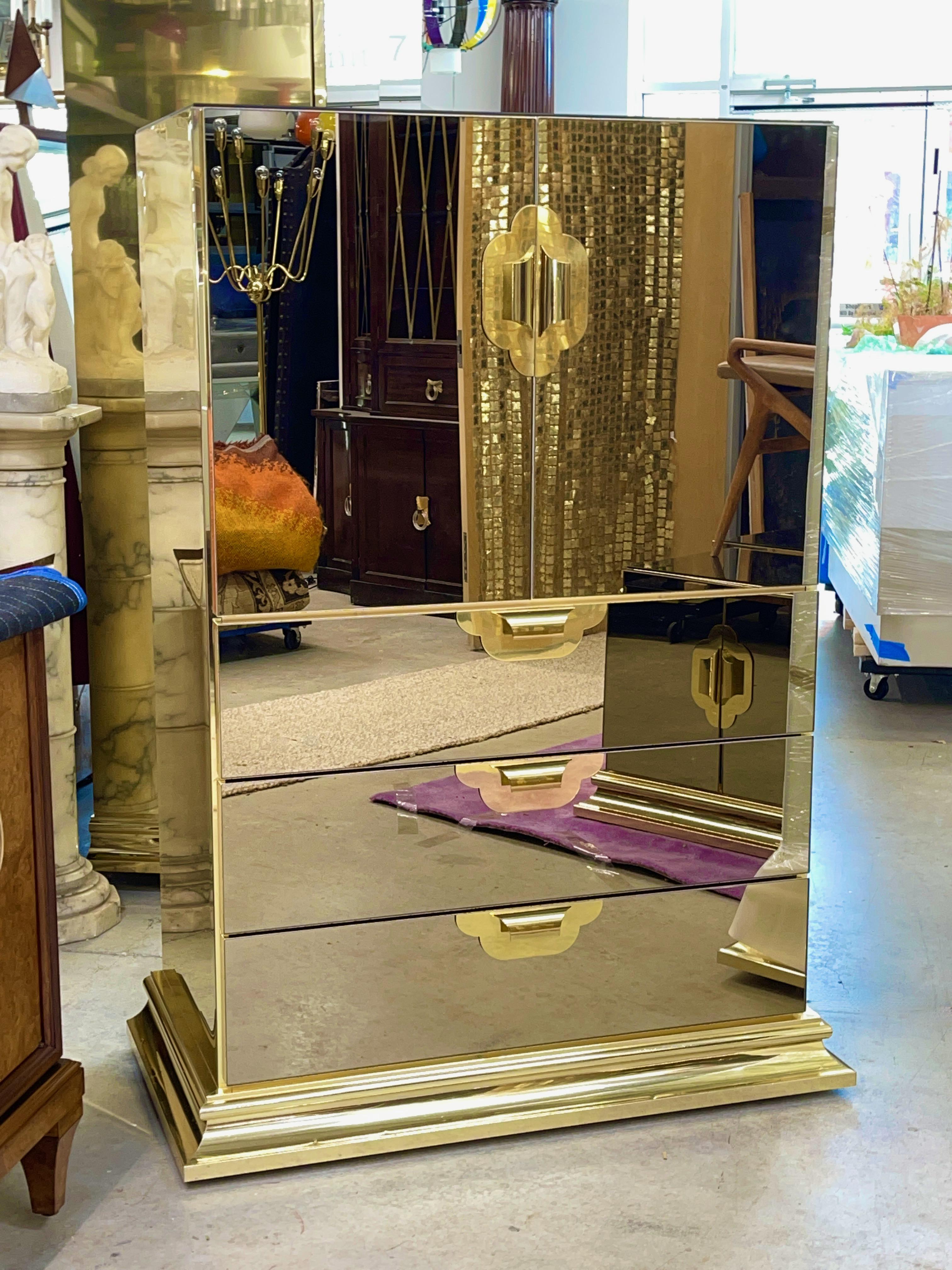 American Ello Brass & Bronzed Mirror Tall Boy (X2) For Sale