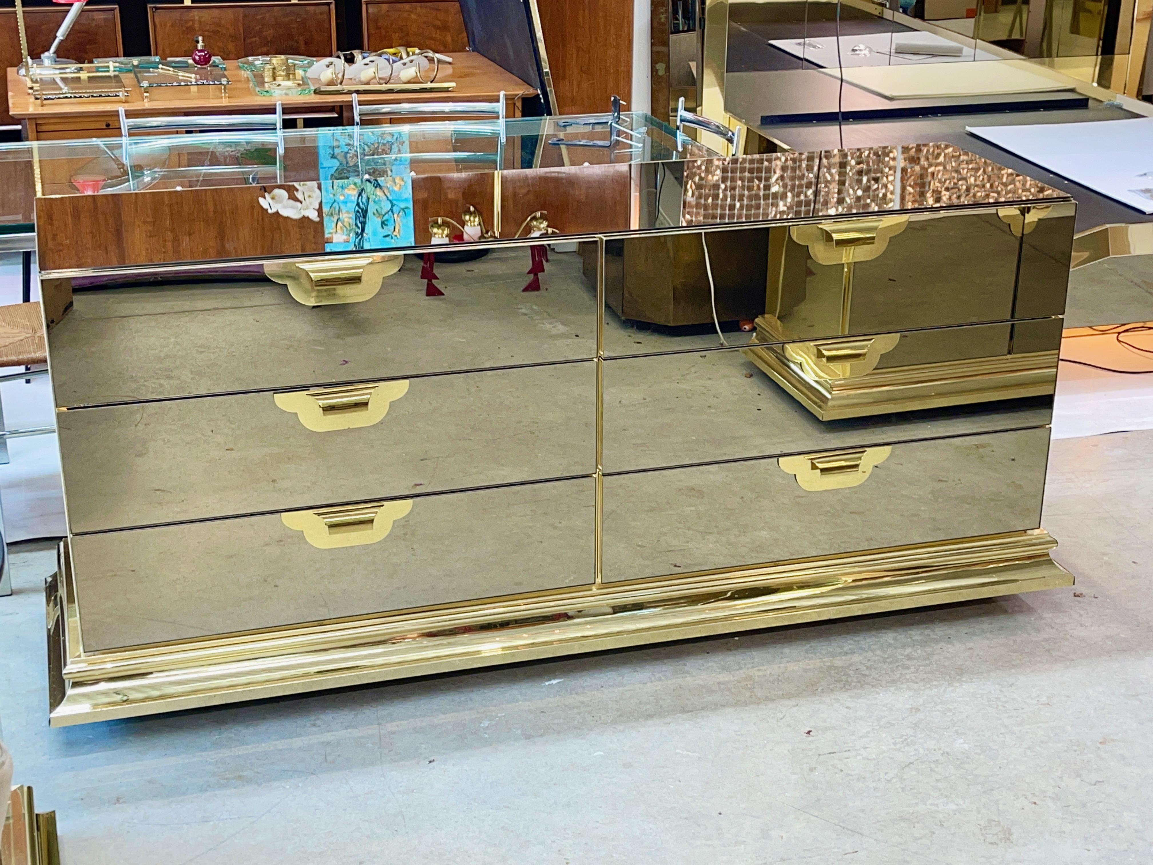 Ello Brass & Bronzed Mirrored Chest of Drawers by O. B. Solie 2