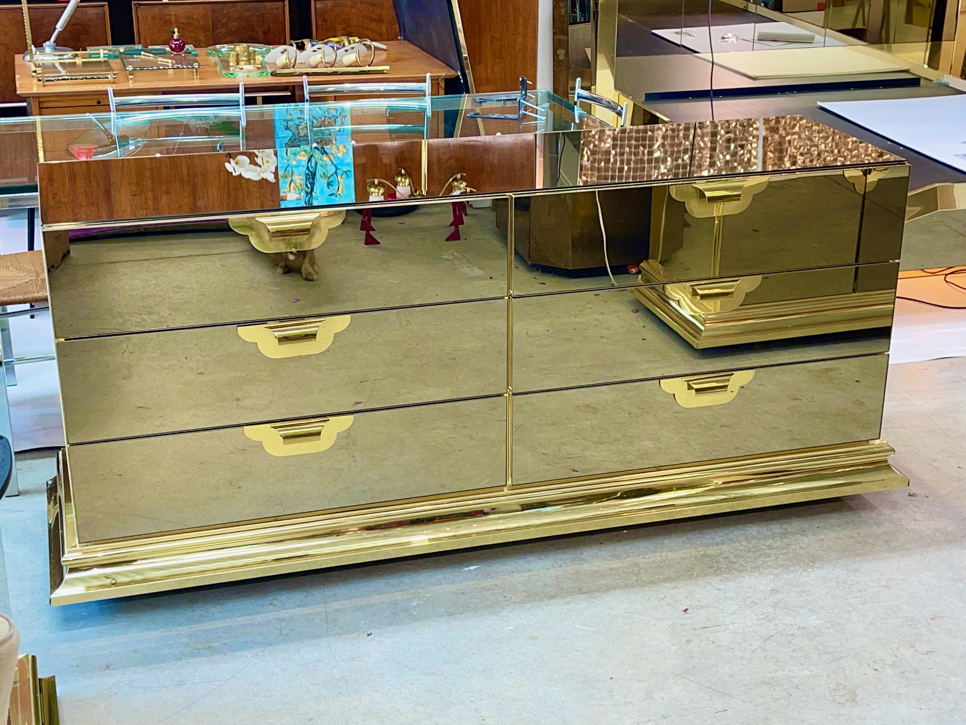 Ello Brass & Bronzed Mirrored Chest of Drawers by O. B. Solie 3