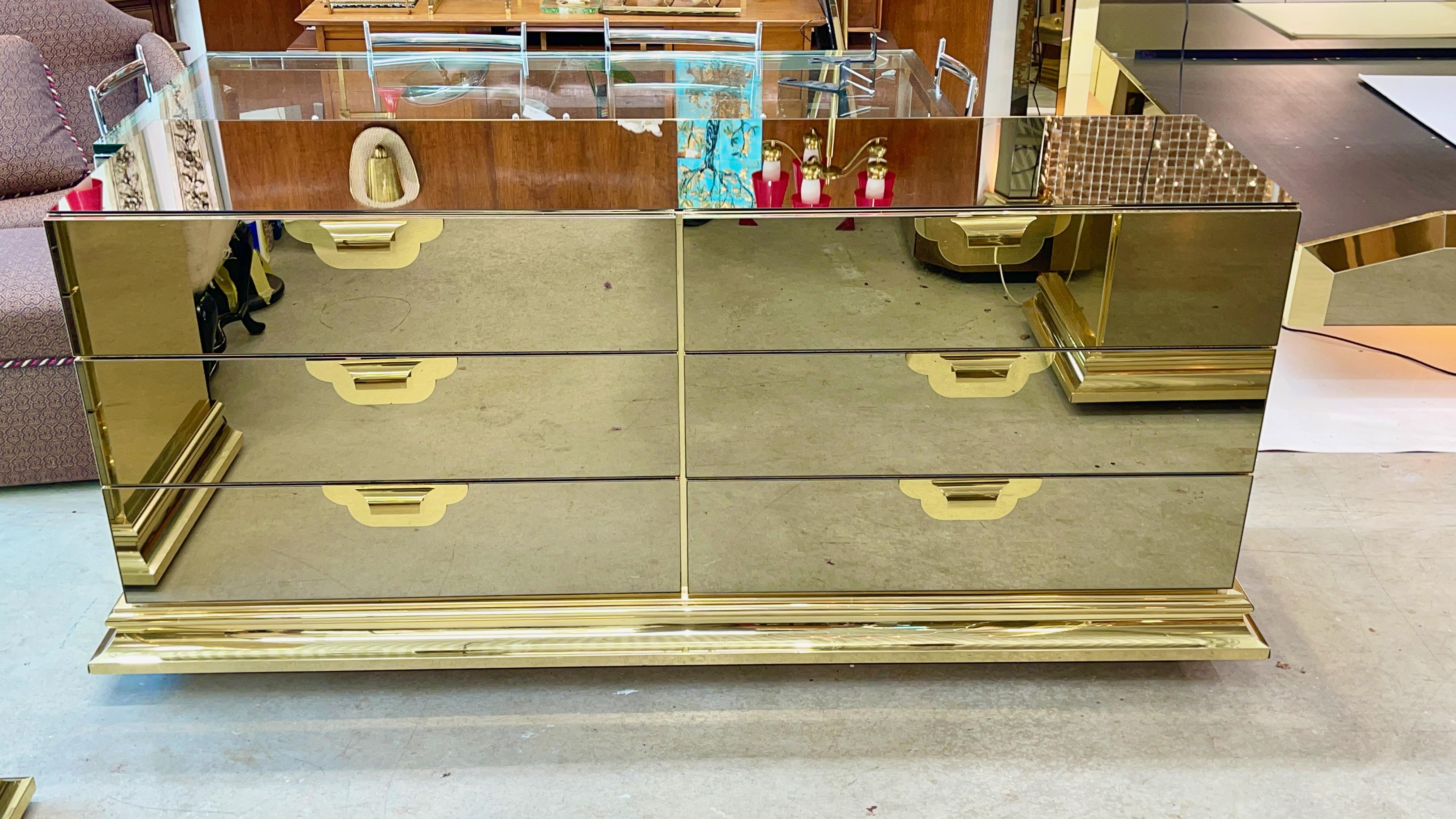 Ello Brass & Bronzed Mirrored Chest of Drawers by O. B. Solie 4