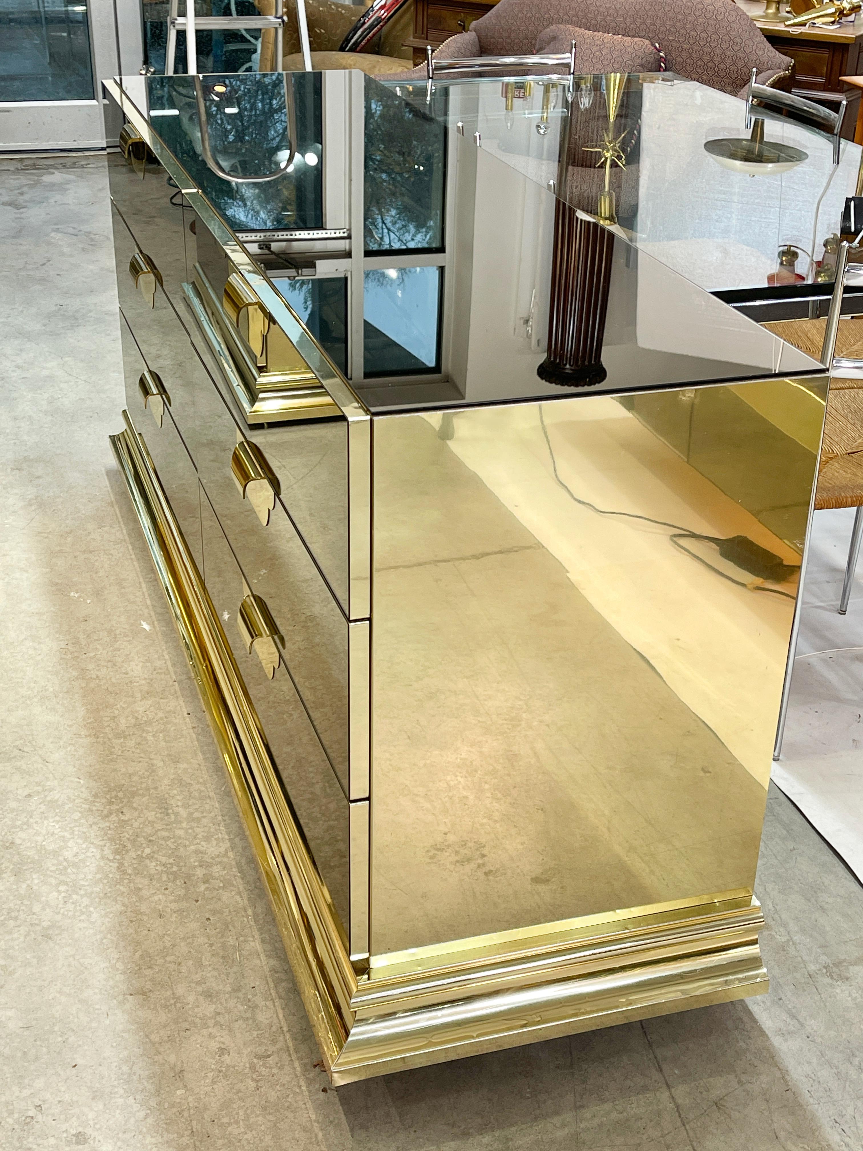 American Ello Brass & Bronzed Mirrored Chest of Drawers by O. B. Solie