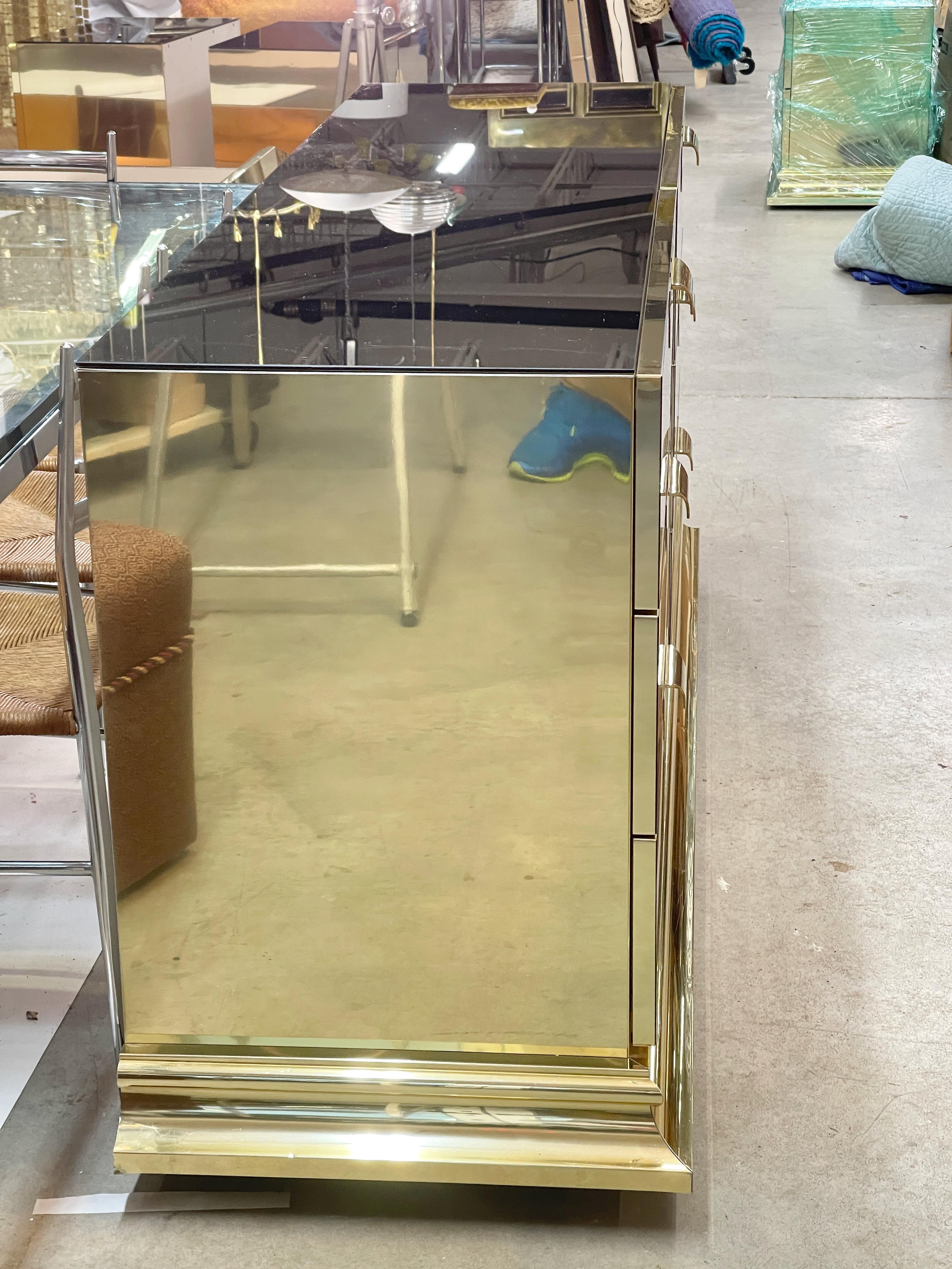 Ello Brass & Bronzed Mirrored Chest of Drawers by O. B. Solie In Good Condition In Hanover, MA