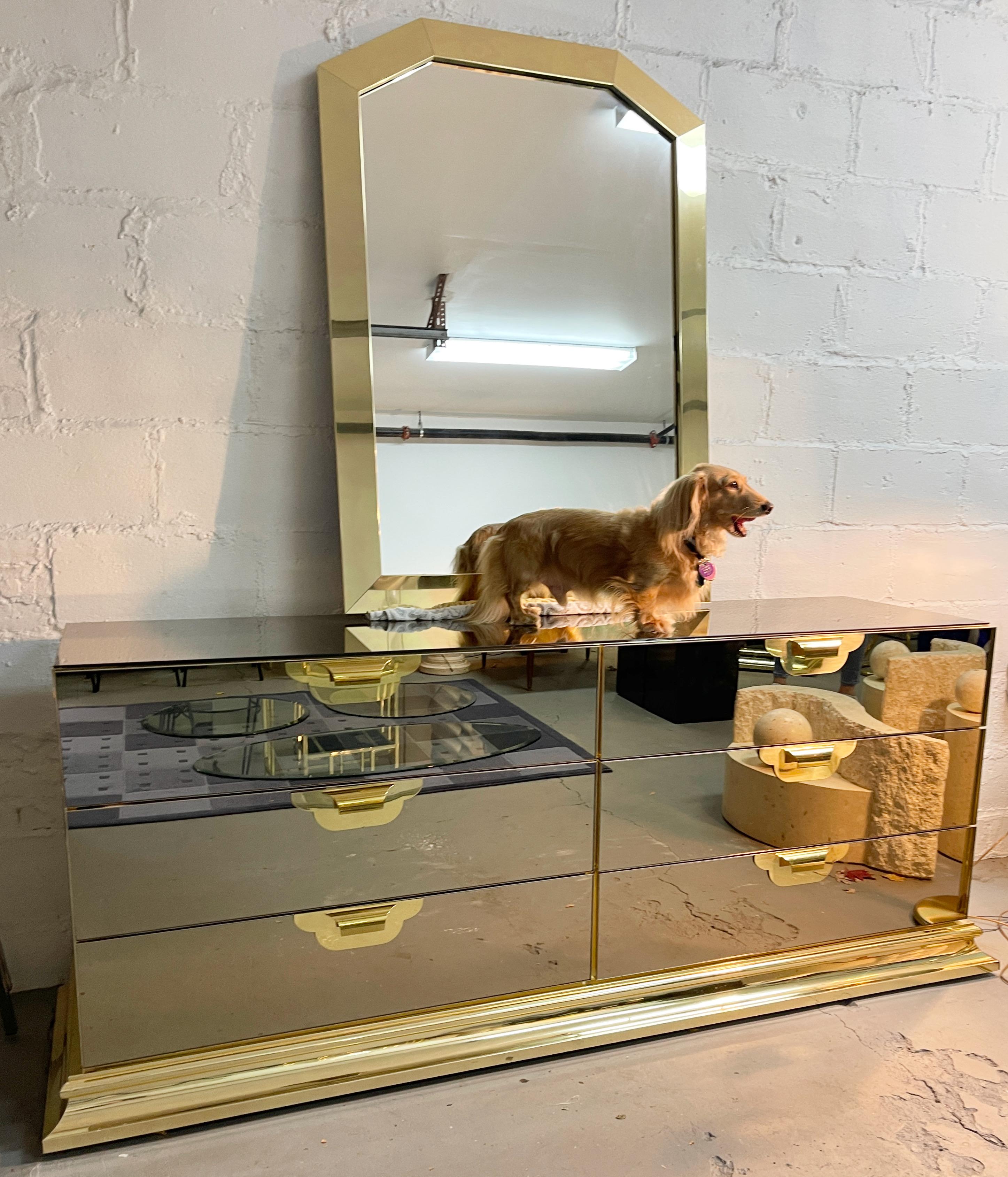 American Ello Brass Framed Wall Mirror For Sale