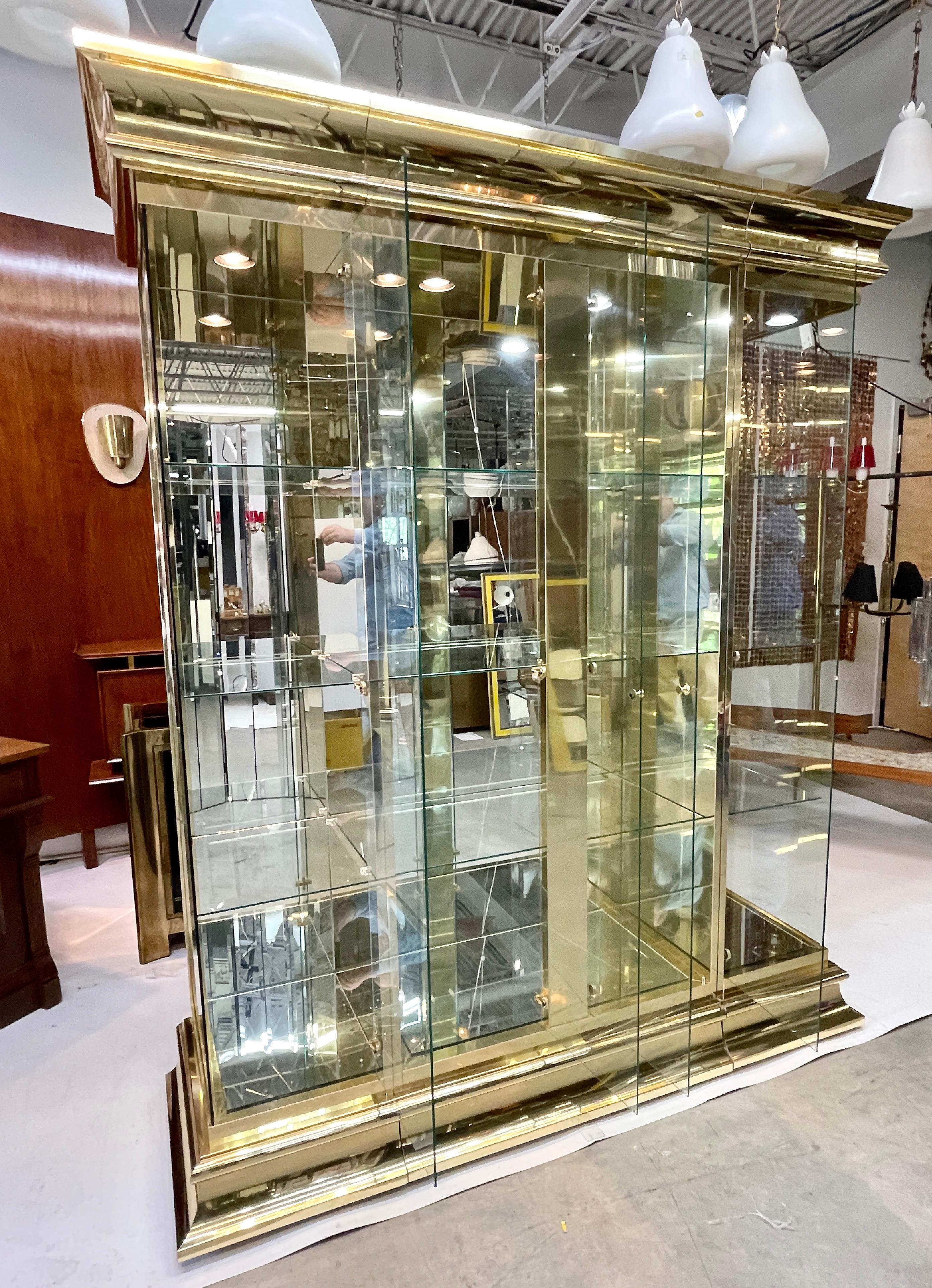 Late 20th Century Ello Brass & Mirror Triple Front Vitrine