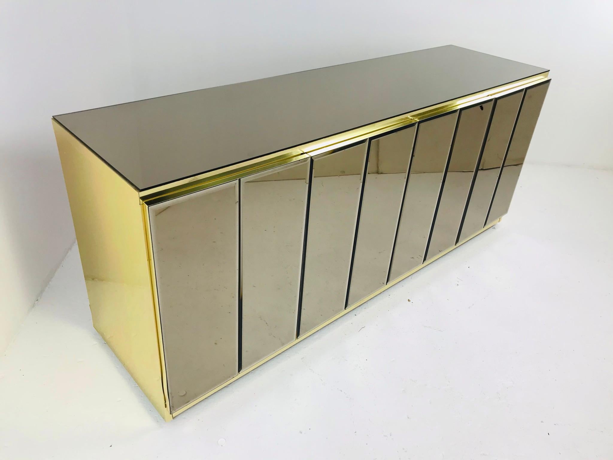 Late 20th Century Ello Brass & Rose Mirror Credenza