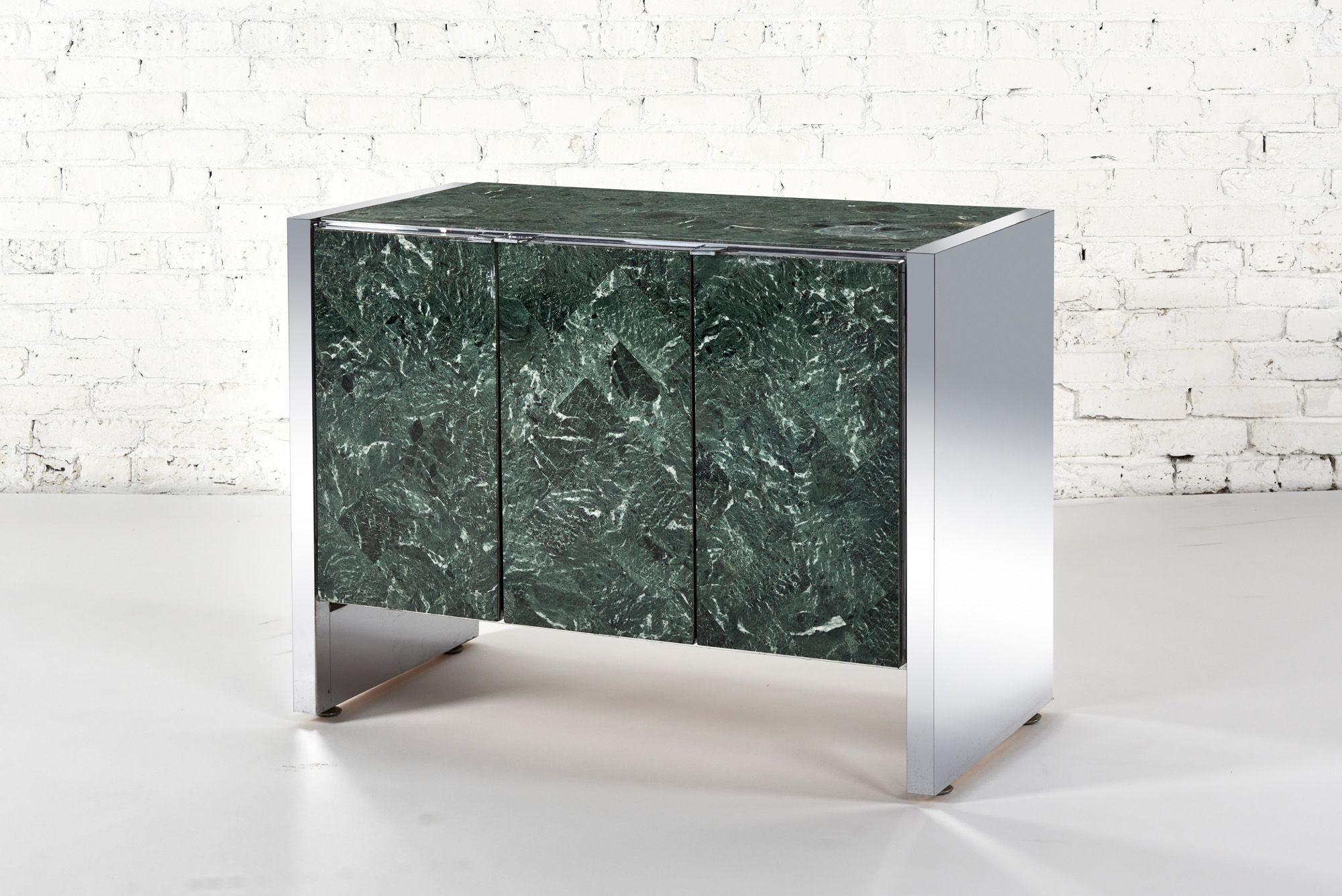 Post-Modern Ello Chrome and Verde Green Marble Credenza, 1980 For Sale
