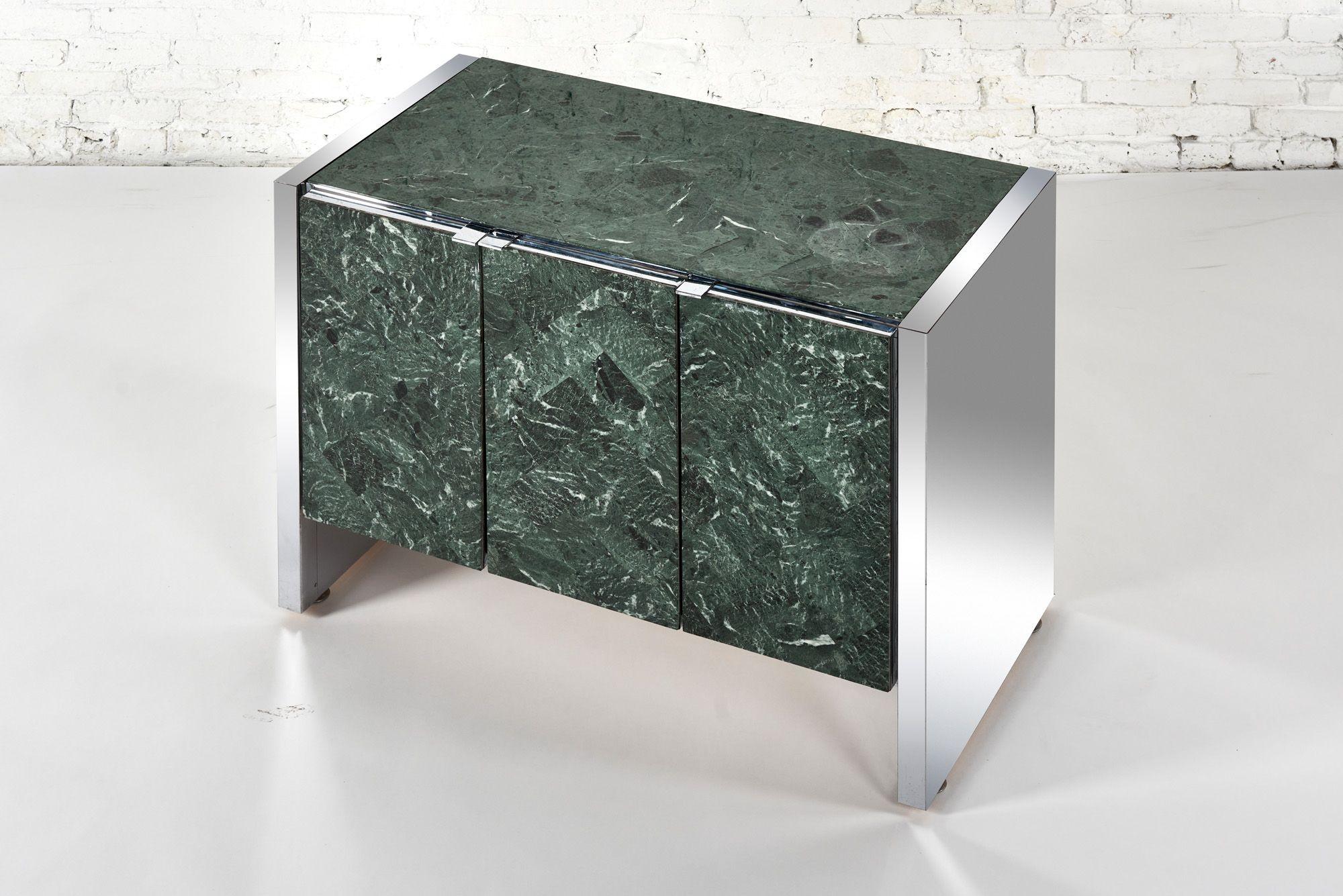 American Ello Chrome and Verde Green Marble Credenza, 1980 For Sale