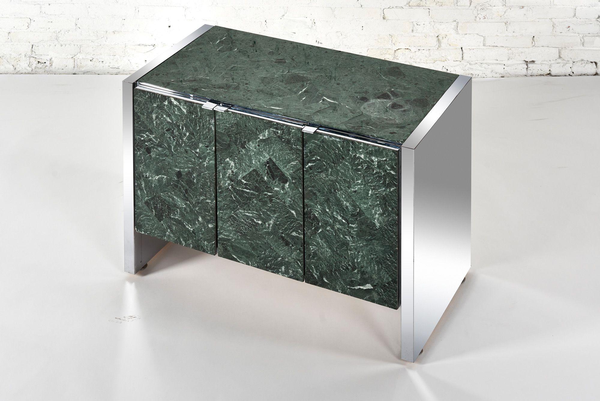 Anrichte aus Chrom und grünem Verde-grünem Marmor von Ello, 1980 (amerikanisch) im Angebot
