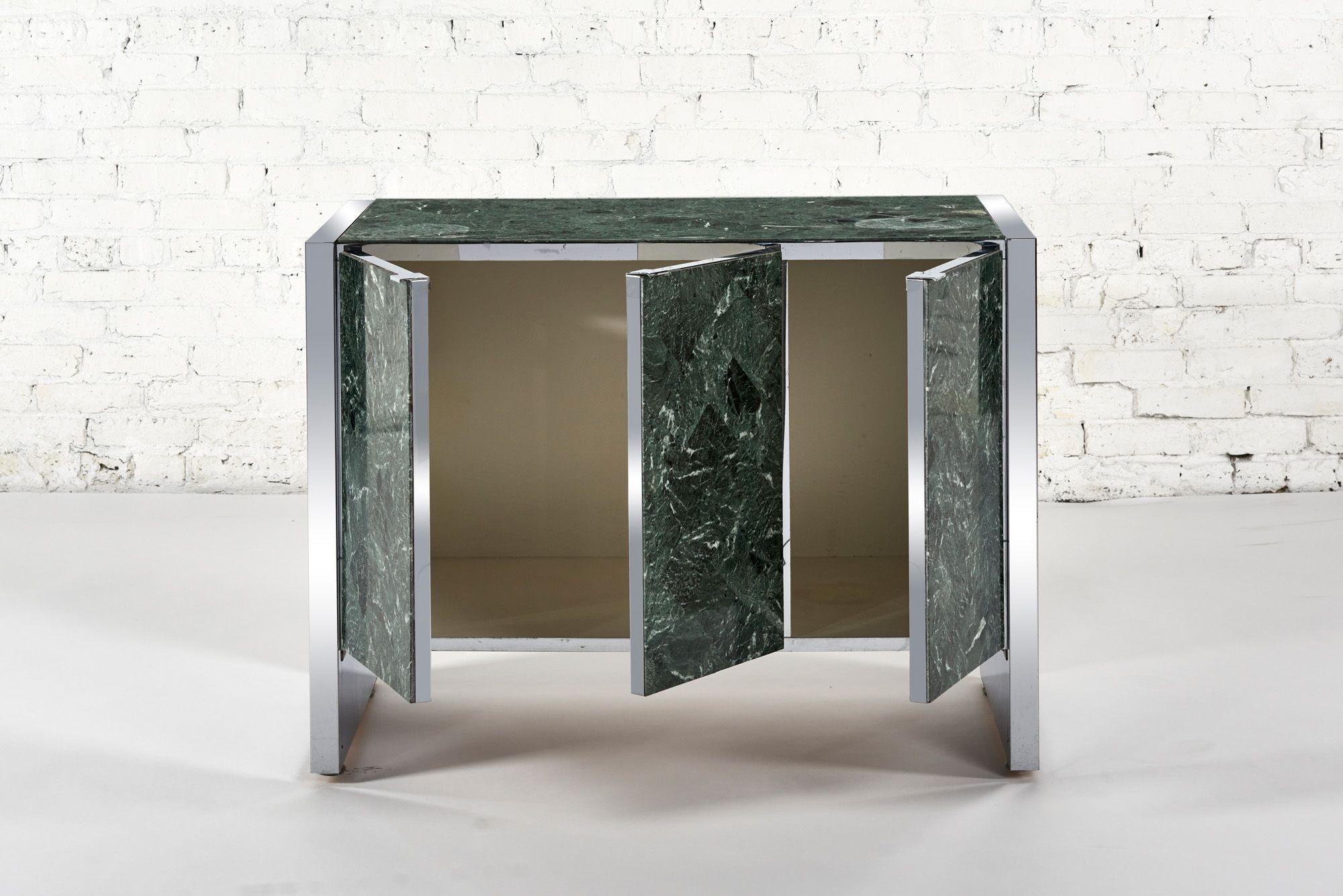 Late 20th Century Ello Chrome and Verde Green Marble Credenza, 1980 For Sale