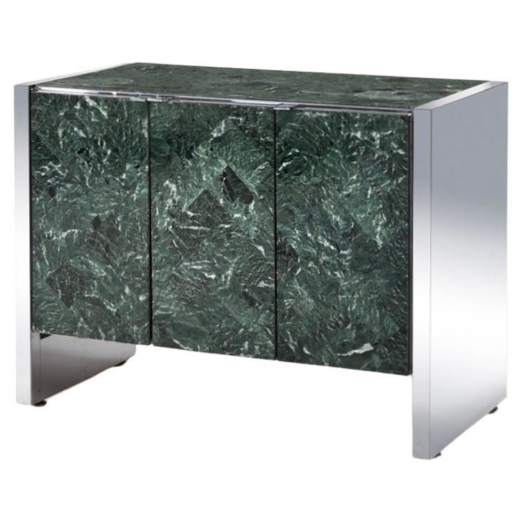 Ello Chrome and Verde Green Marble Credenza, 1980 For Sale