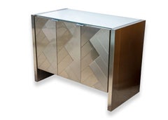 Ello Contemporary Modern Brushed Metal Chrome and Glass Small Chevron Credenzas