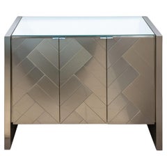 Ello Contemporary Modern Brushed Metal Chrome and Glass Small Chevron Credenzas
