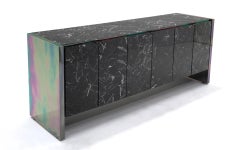 Ello Credenza in Black and White Tessellated Marble, Chrome Sides