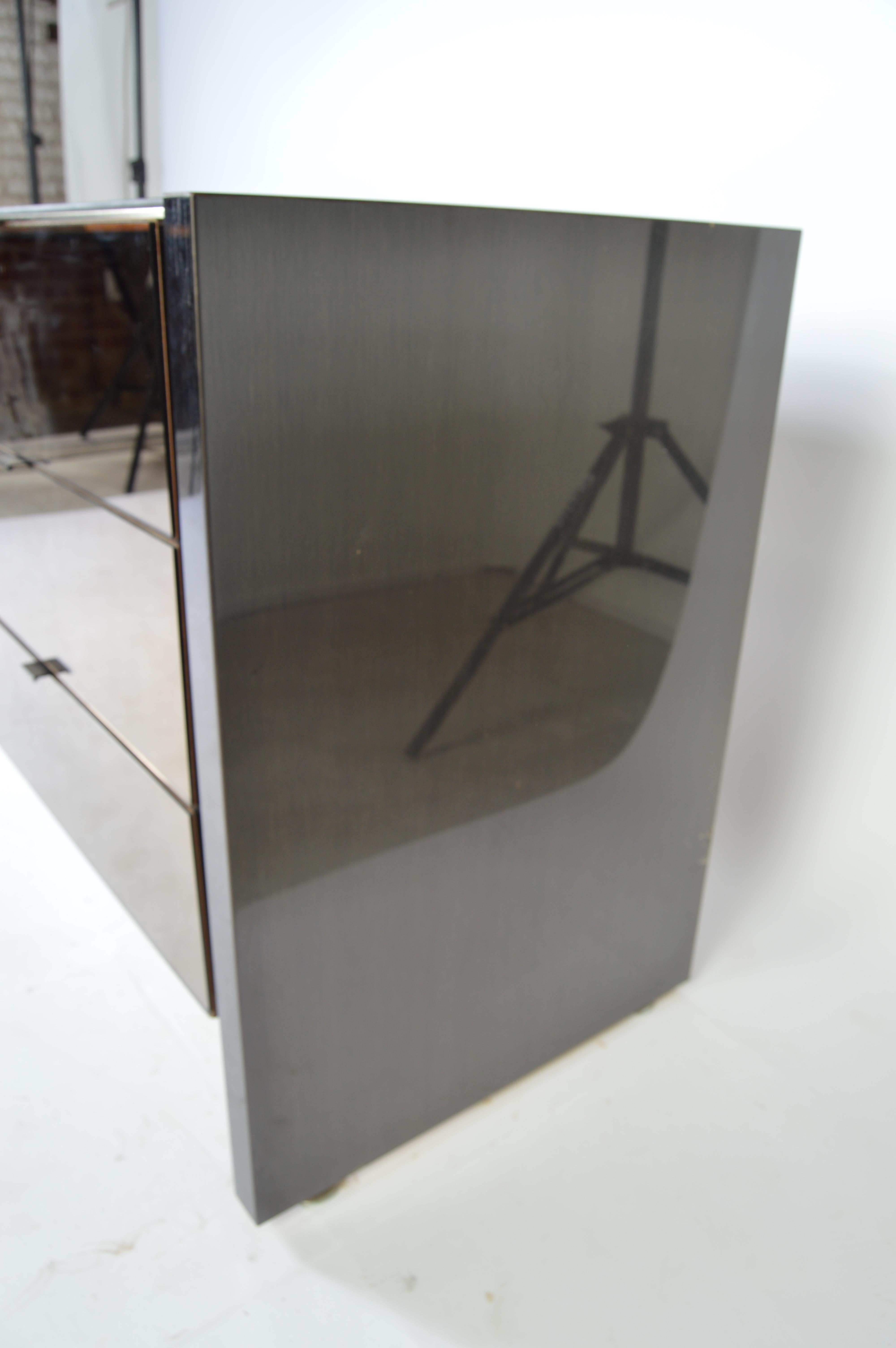 American Ello Furniture Smoked Mirror and Chromed Steel Credenza