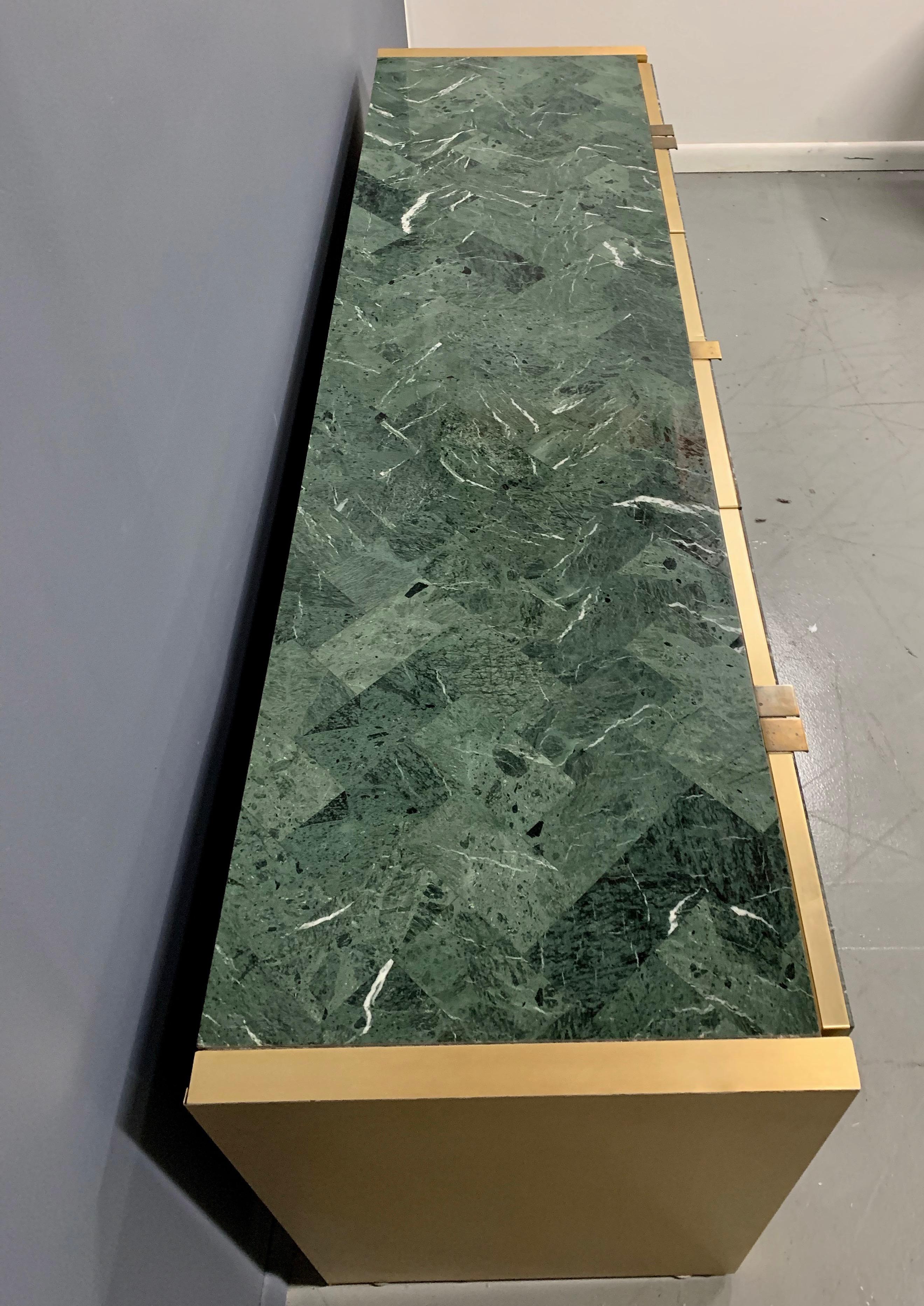 Ello Green Tessellated Marble and Brushed Brass Credenza In Good Condition In Philadelphia, PA
